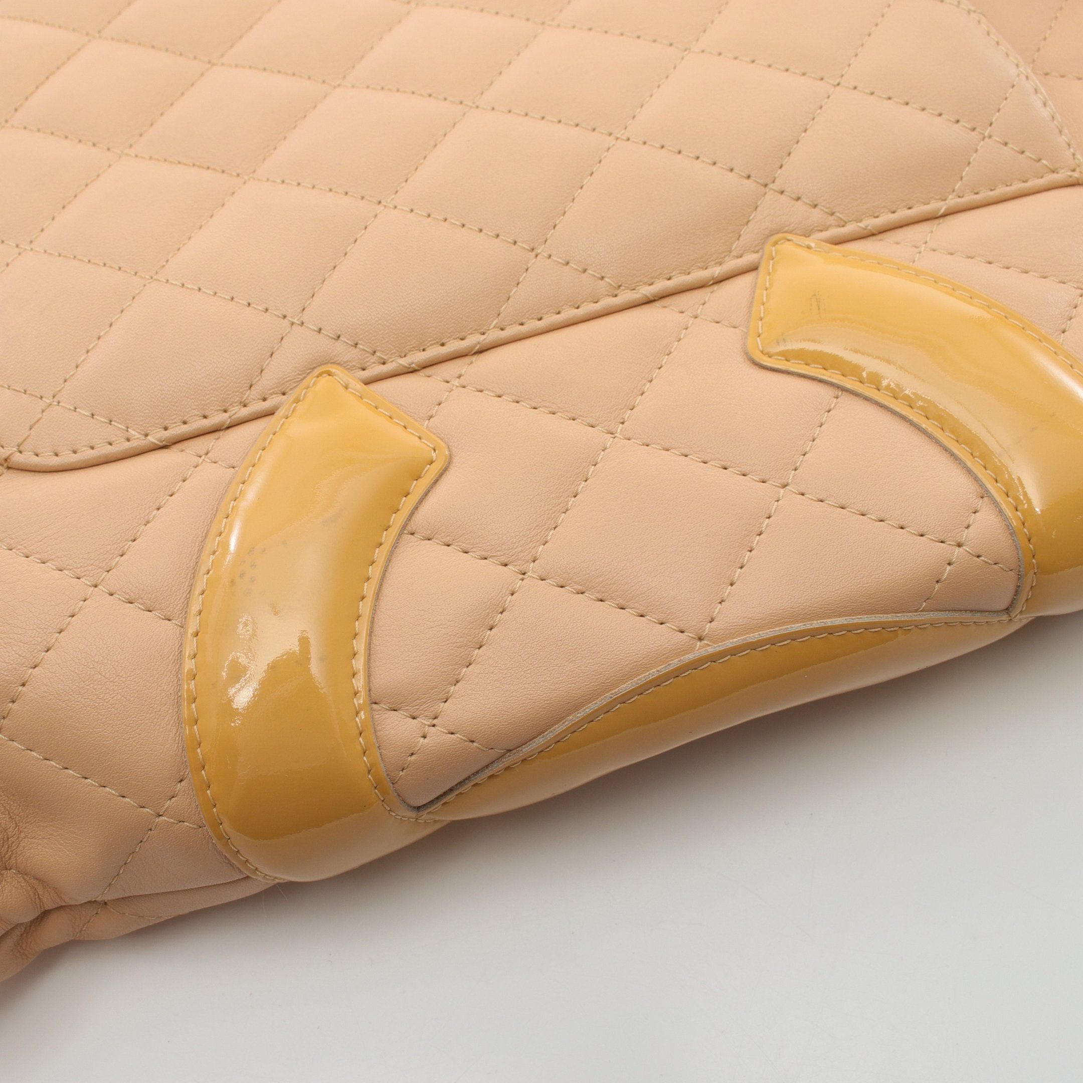 Chanel Chanel Cambon Line Flat Handbag Tote Bag Leather Patent Beige Yellow Brown Silver Hardware Size ONE SIZE - 9 Thumbnail