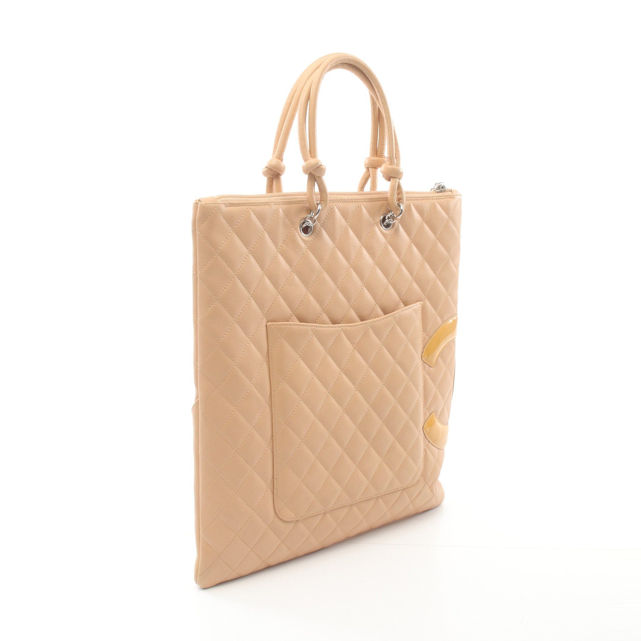 Chanel Chanel Cambon Line Flat Handbag Tote Bag Leather Patent Beige Yellow Brown Silver Hardware Size ONE SIZE - 2 Thumbnail