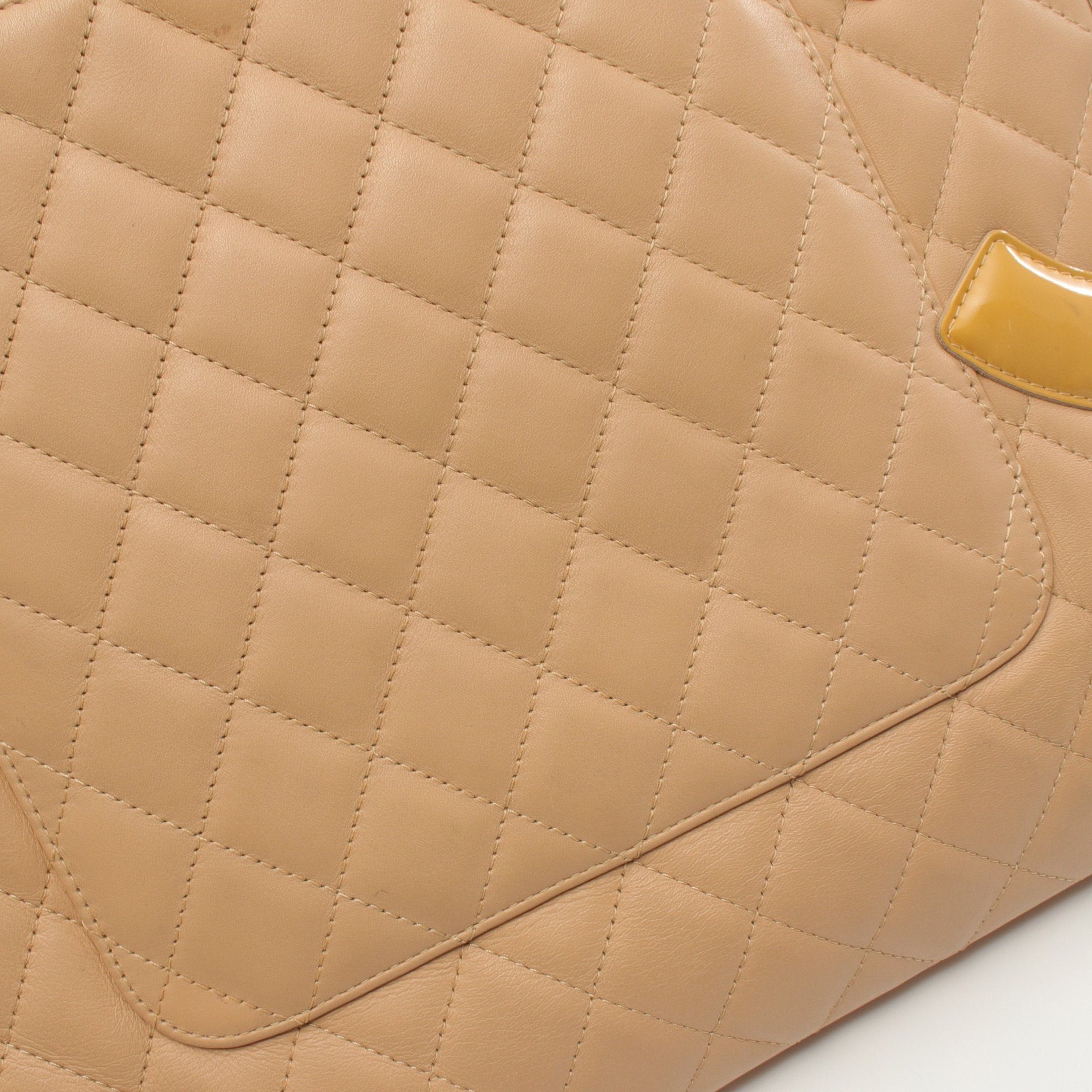 Chanel Chanel Cambon Line Flat Handbag Tote Bag Leather Patent Beige Yellow Brown Silver Hardware Size ONE SIZE - 7 Thumbnail