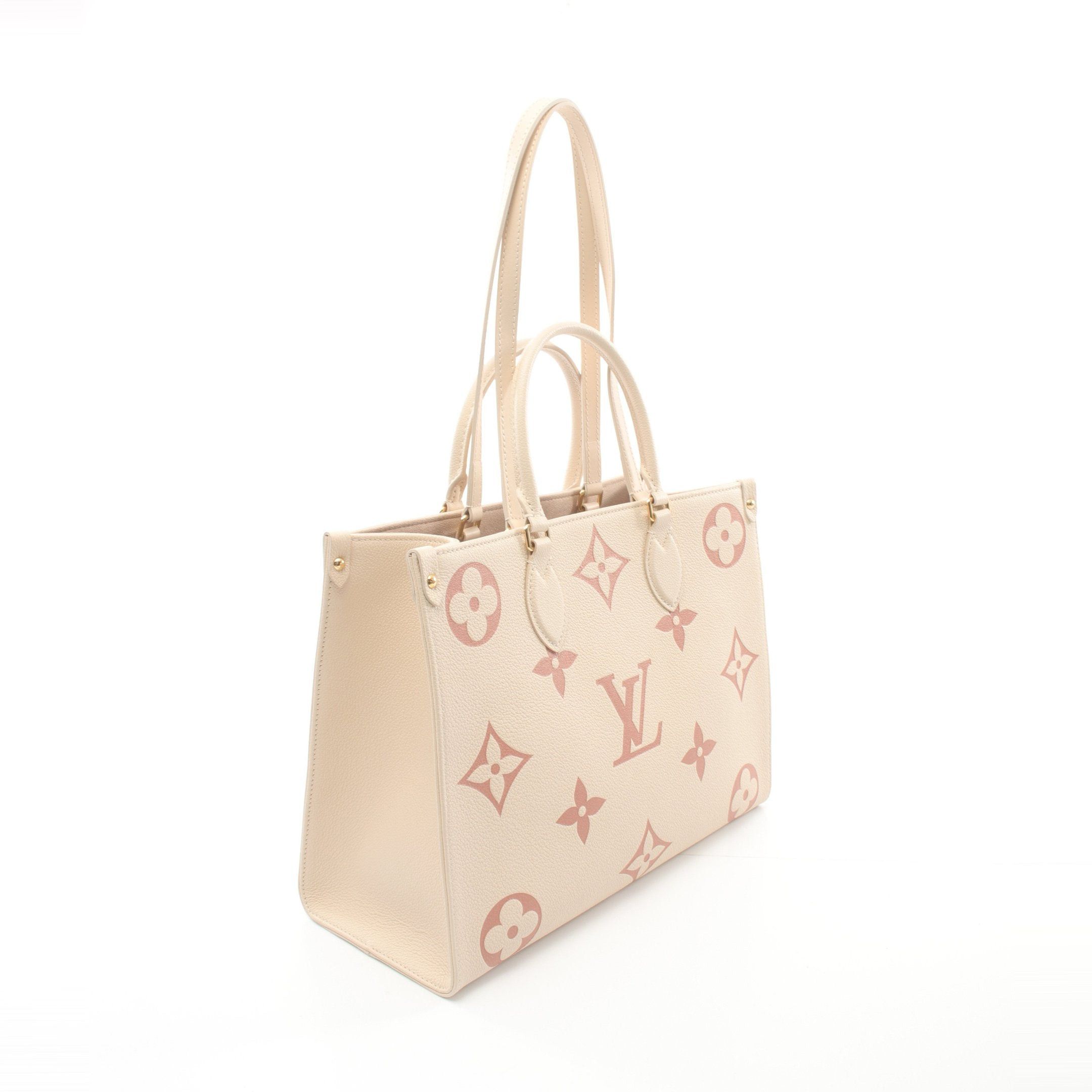 Louis Vuitton On-The-Go Mm Monogram Empreinte Shoulder Bag Tote Leather Light Beige Orange Brown