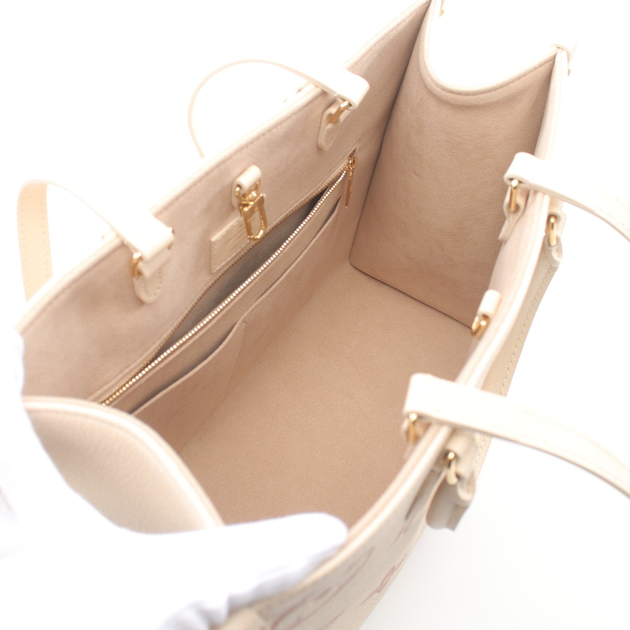 Louis Vuitton On-The-Go Mm Monogram Empreinte Shoulder Bag Tote Leather Light Beige Orange Brown