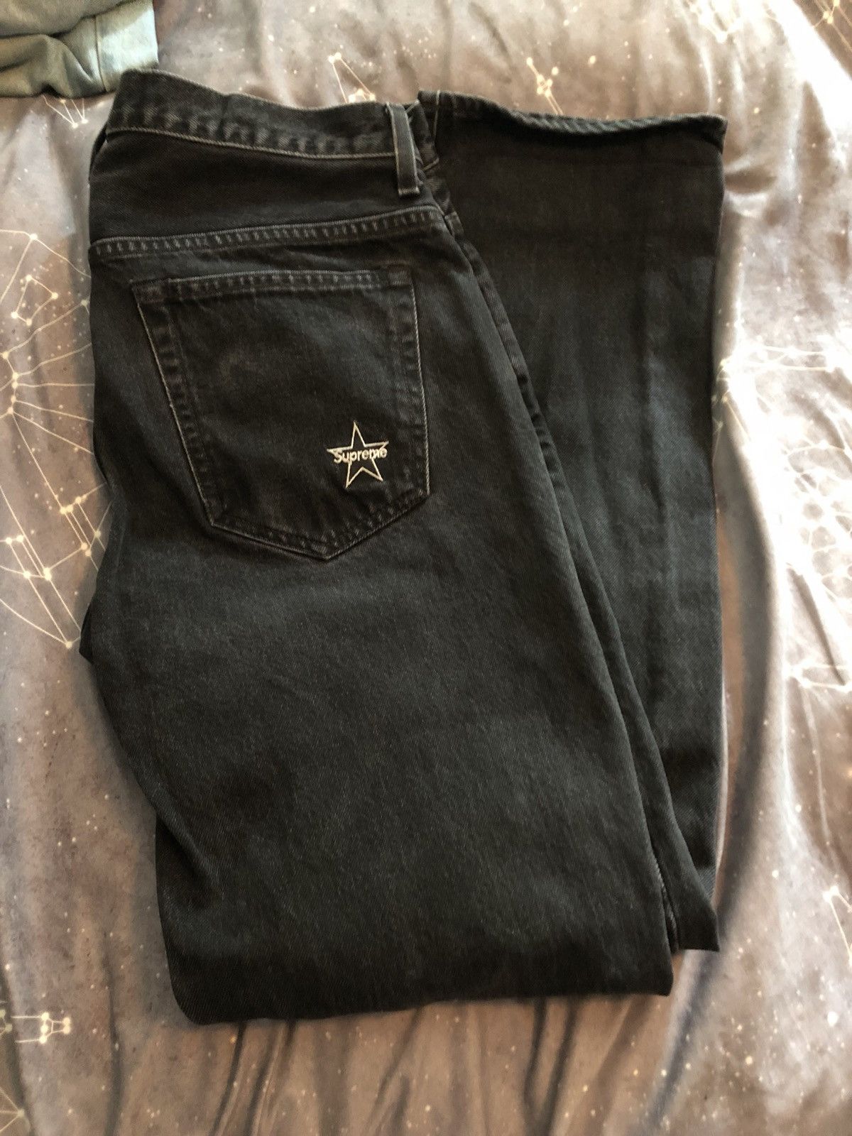 Supreme Black Washed Denim Star Jeans | Grailed