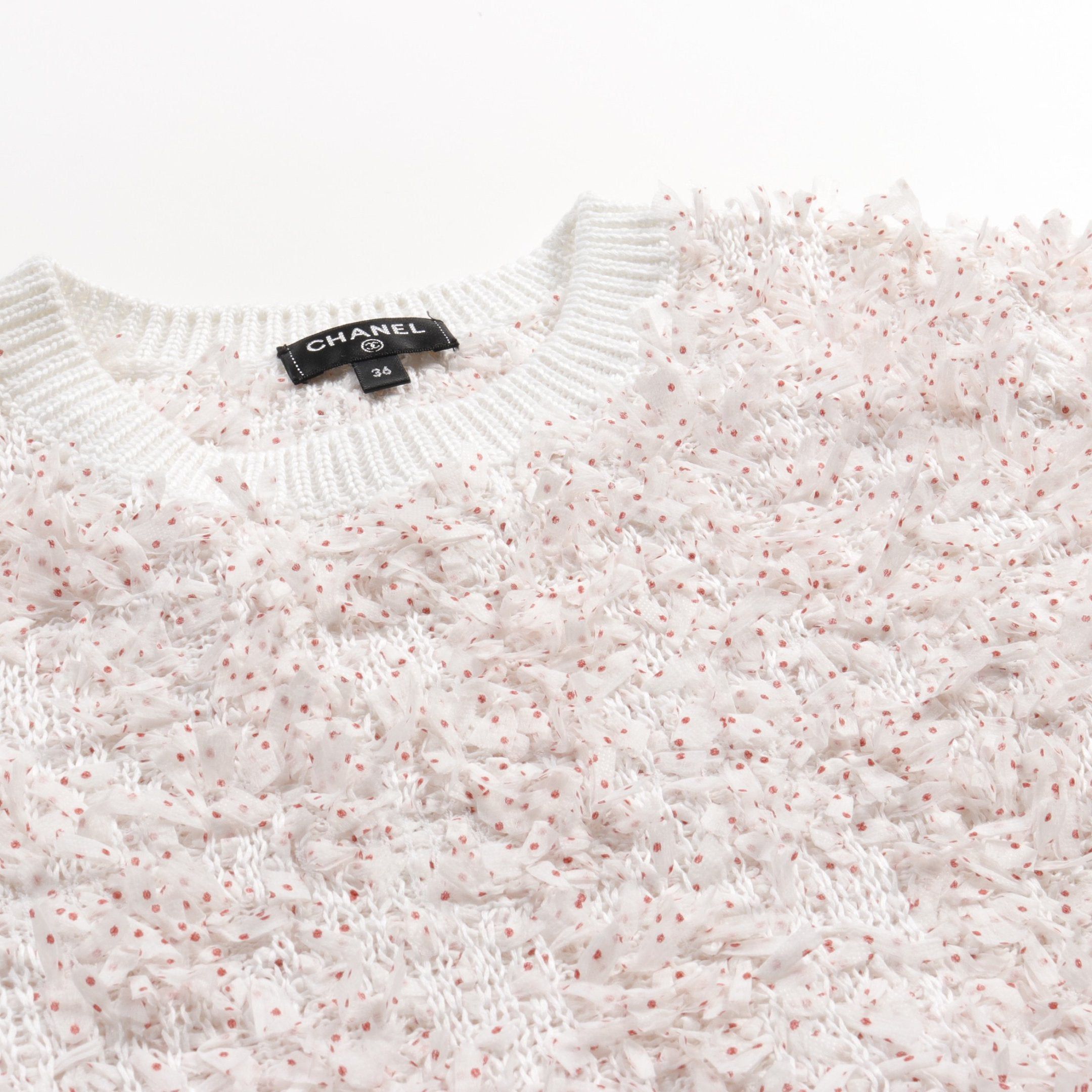 Chanel Chanel Knit Crew Neck Short Sleeve Dot Cotton White Red Ribbon Size ONE SIZE - 8 Thumbnail