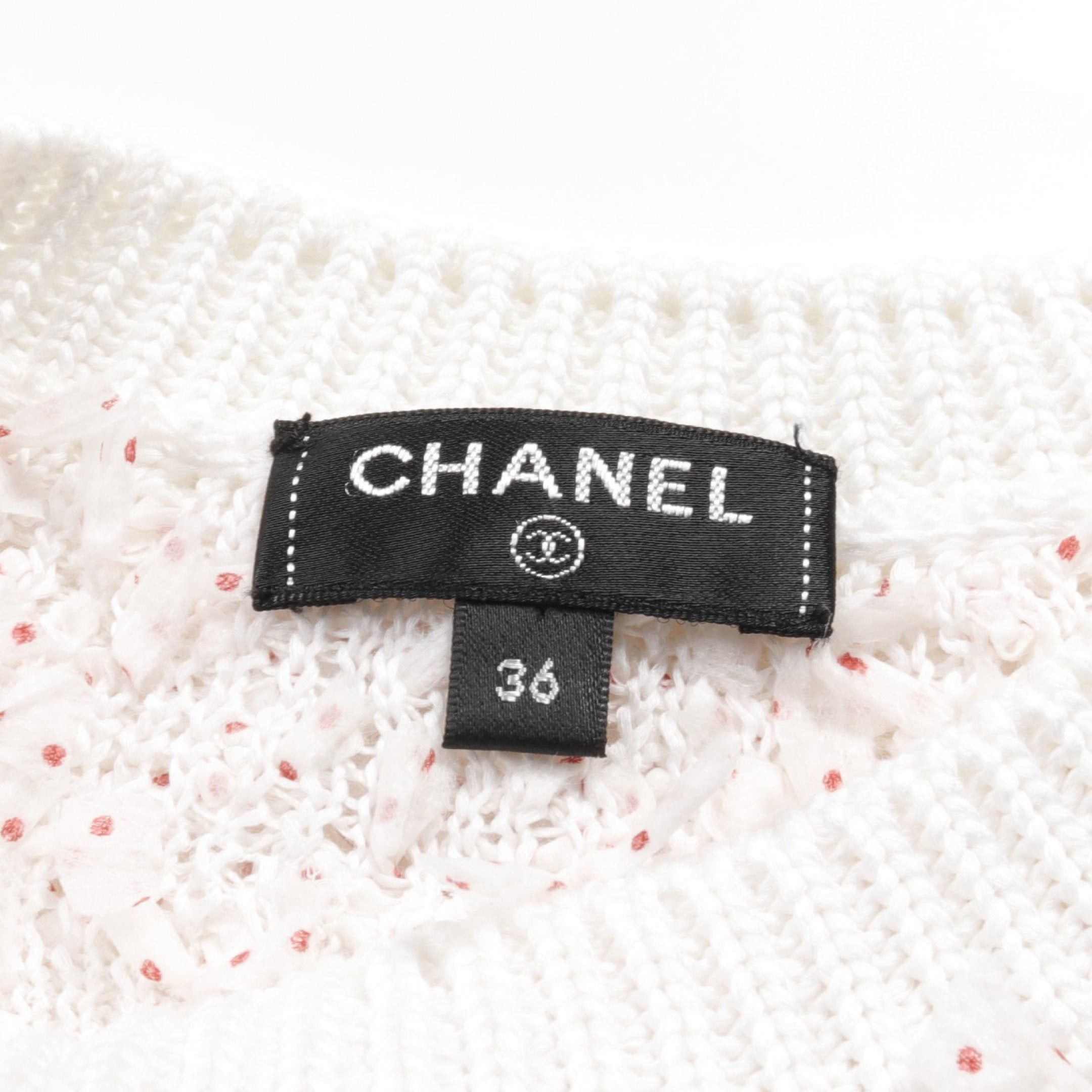 Chanel Chanel Knit Crew Neck Short Sleeve Dot Cotton White Red Ribbon Size ONE SIZE - 3 Thumbnail
