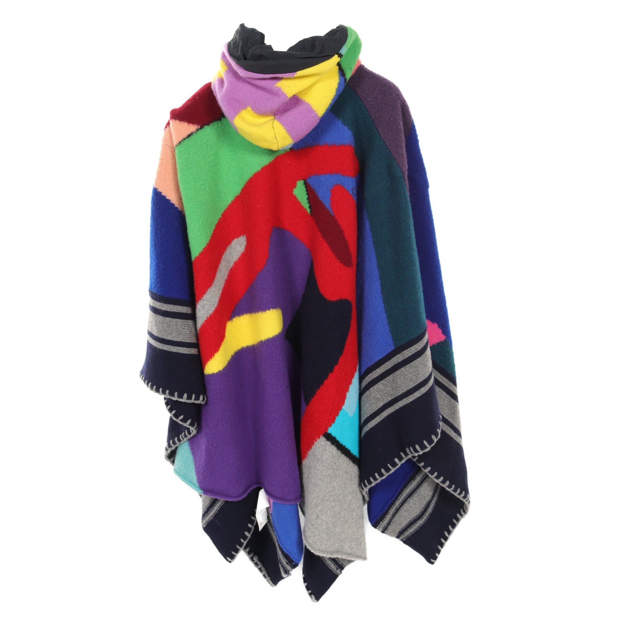 Sacai Sacai Sacai * Kaws Jacquard Knit Poncho Wool Blue Multicolor Switching Hooded 21Aw Size ONE SIZE - 2 Thumbnail