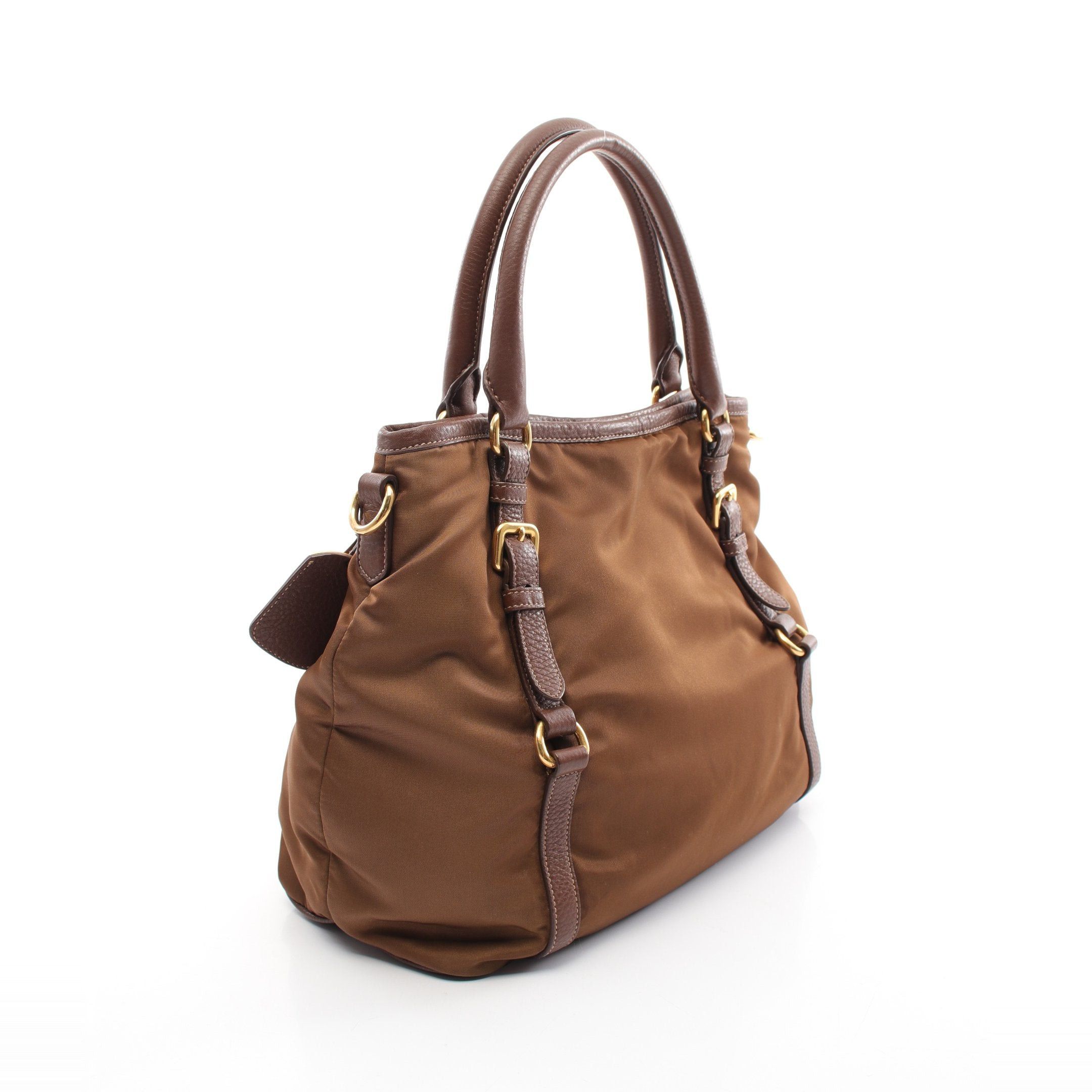 Prada Prada Handbag Nylon Leather Brown Metal Plate Size ONE SIZE - 2 Thumbnail