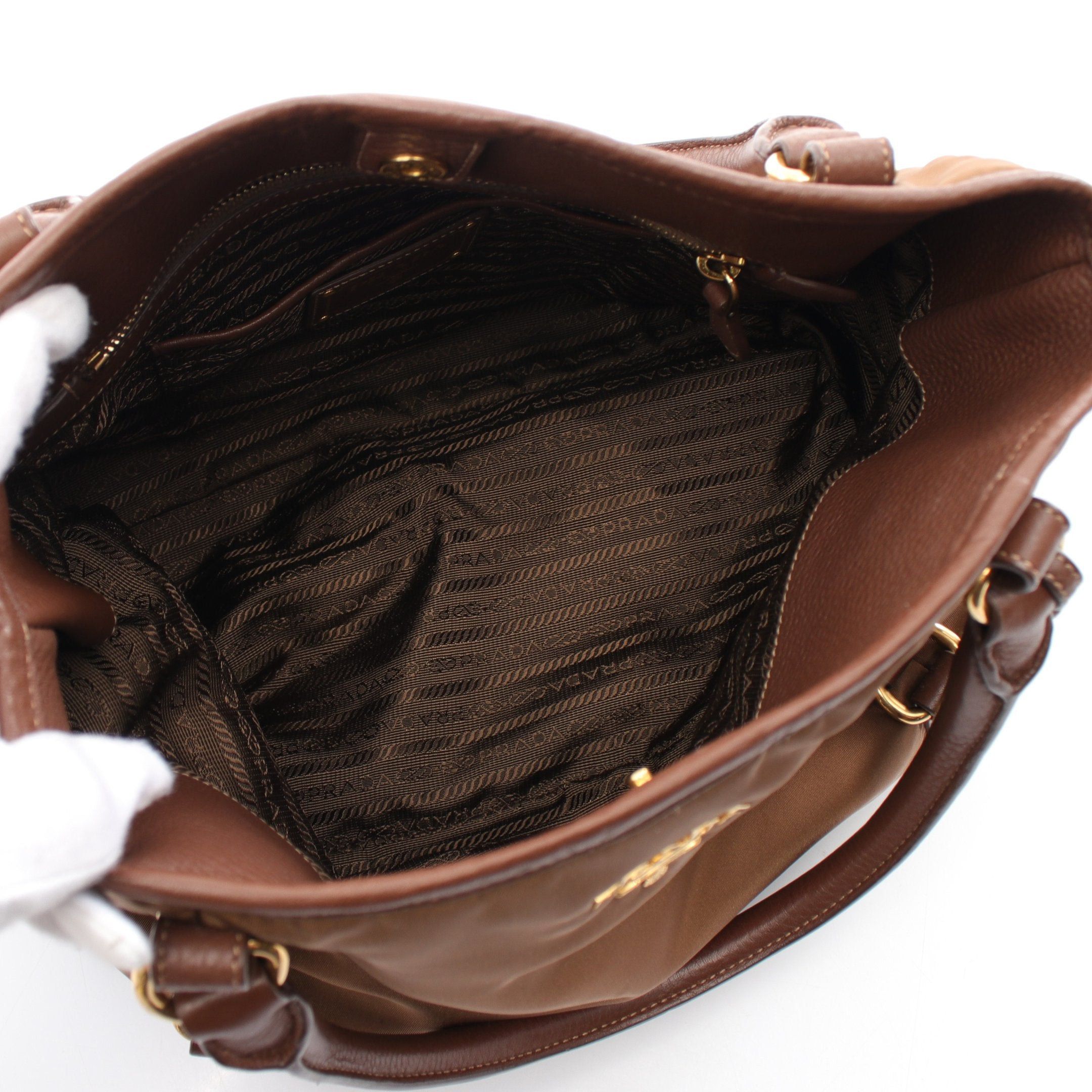 Prada Prada Handbag Nylon Leather Brown Metal Plate Size ONE SIZE - 3 Thumbnail