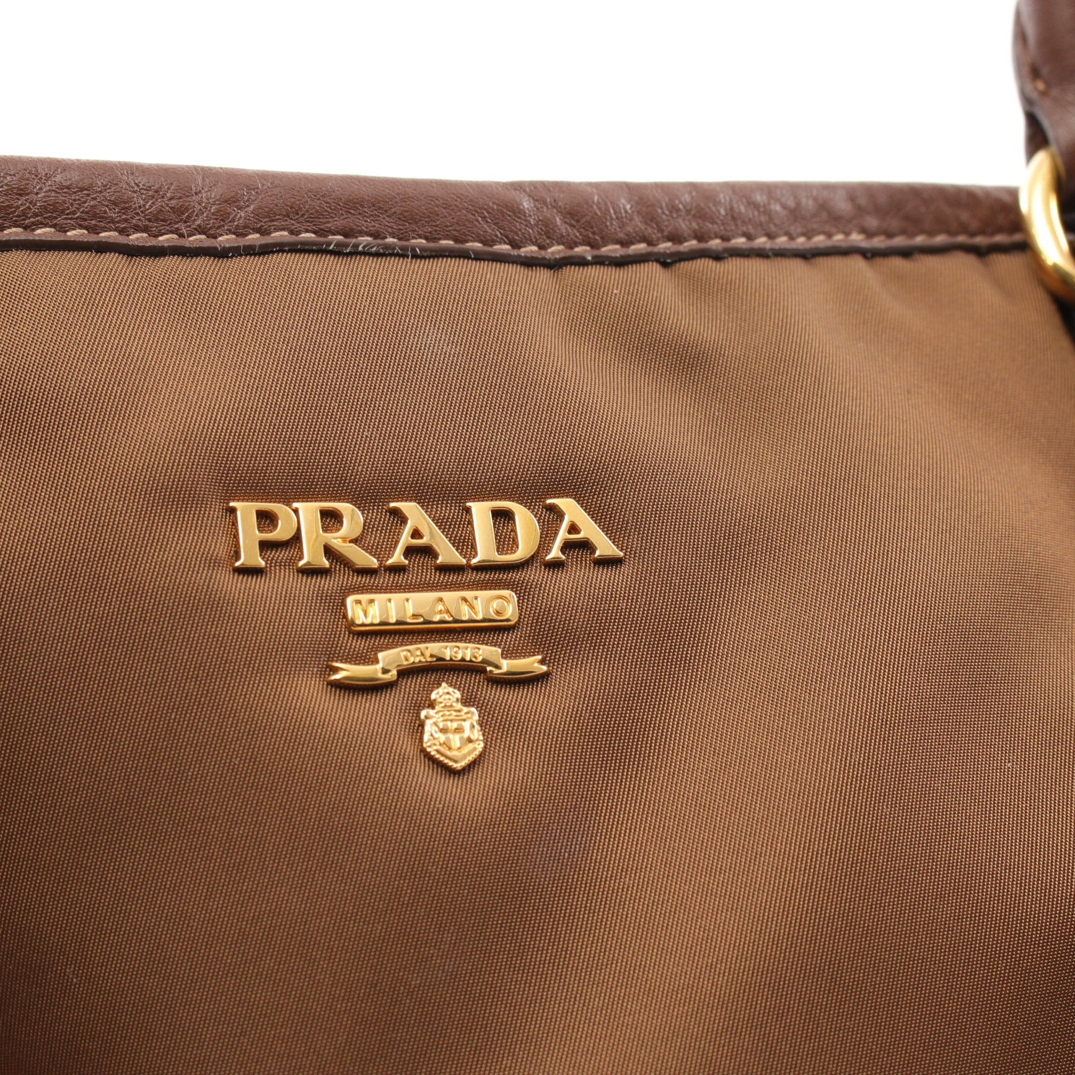 Prada Prada Handbag Nylon Leather Brown Metal Plate Size ONE SIZE - 9 Thumbnail