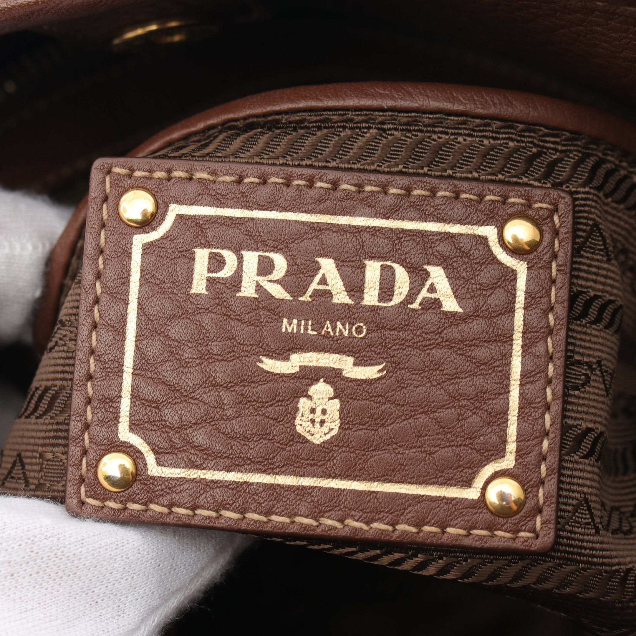 Prada Prada Handbag Nylon Leather Brown Metal Plate Size ONE SIZE - 4 Thumbnail