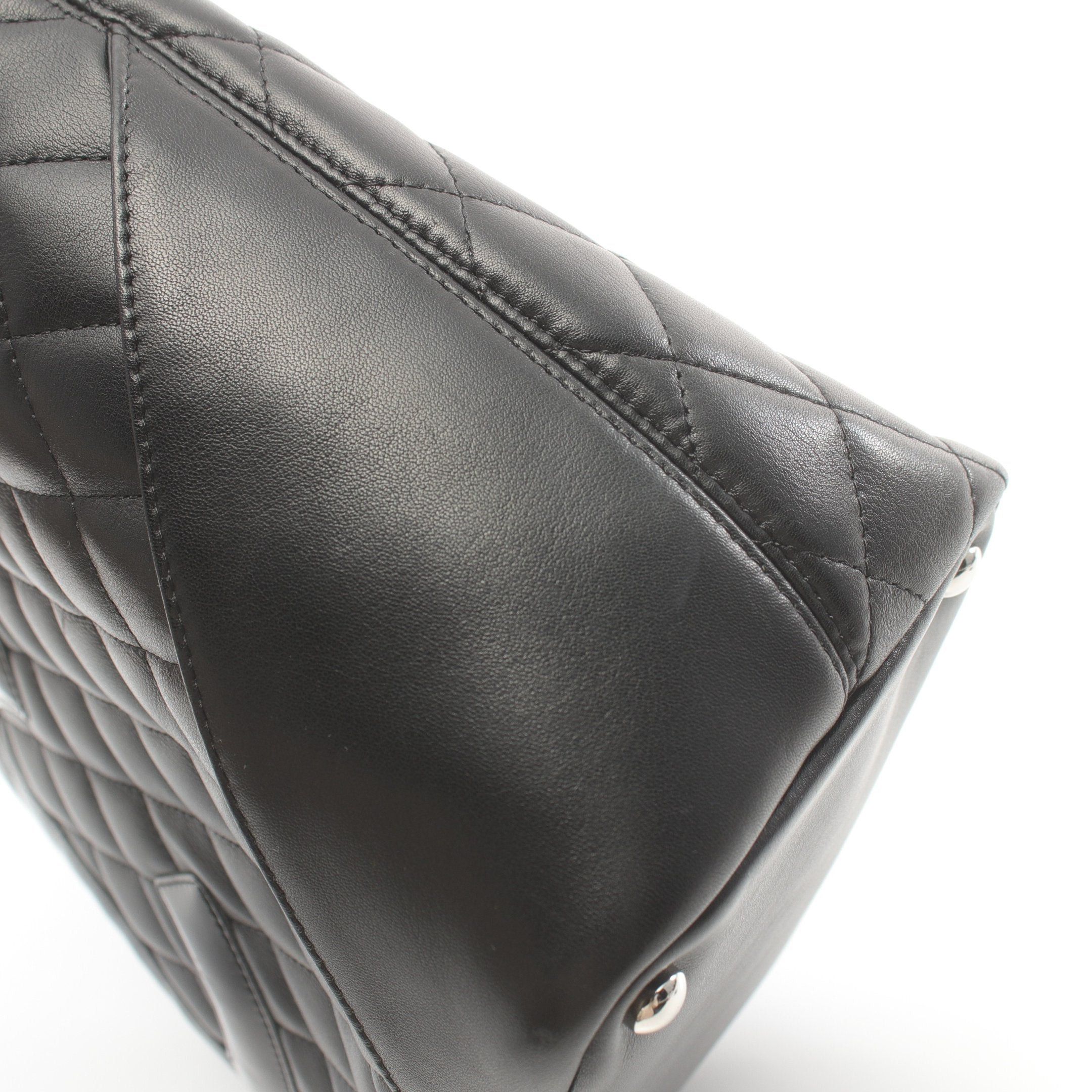 Chanel Cambon Line Medium Handbag Tote Bag Leather Patent Black