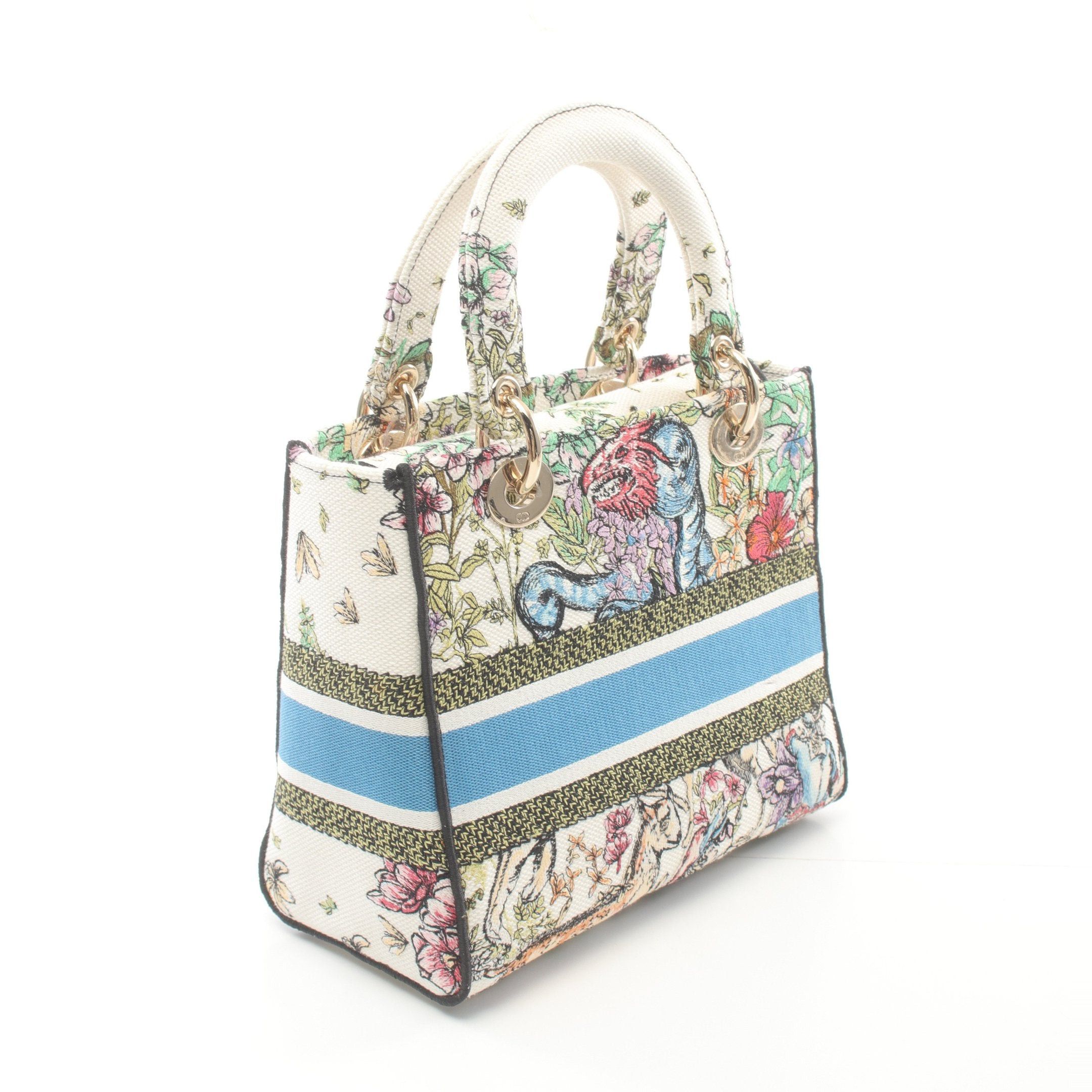 Dior Dior Lady Medium Handbag Canvas White Multicolor Size ONE SIZE - 2 Thumbnail