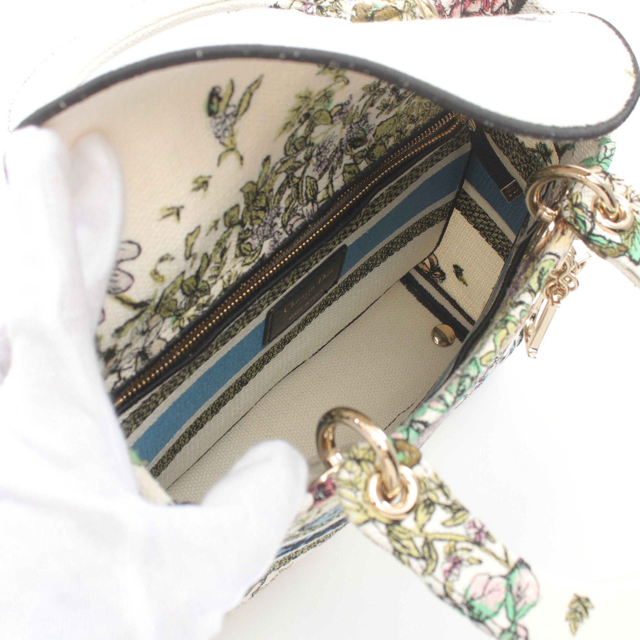 Dior Dior Lady Medium Handbag Canvas White Multicolor Size ONE SIZE - 3 Thumbnail