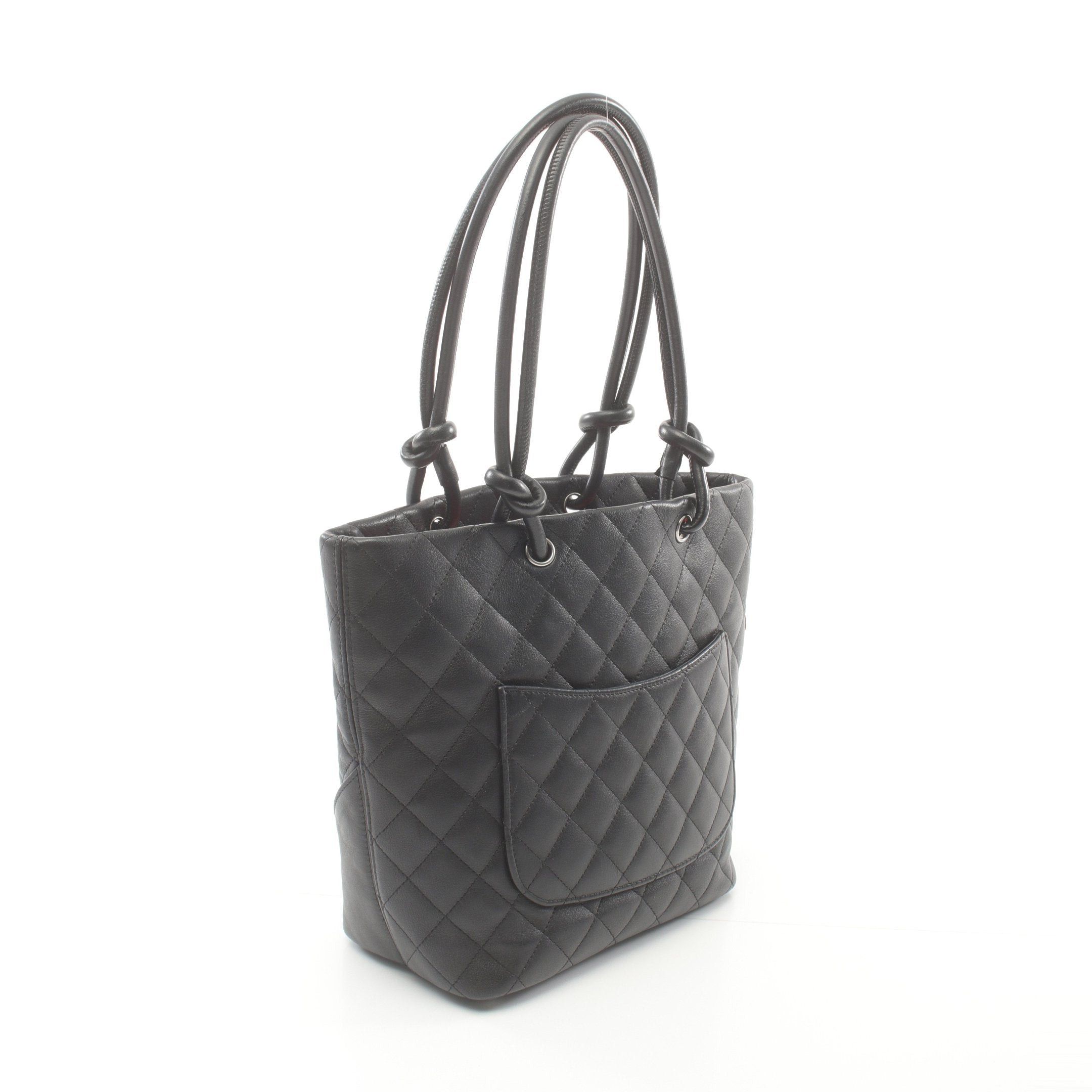 Chanel Chanel Cambon Line Medium Handbag Tote Bag Leather Patent Black Silver Hardware Size ONE SIZE - 2 Thumbnail
