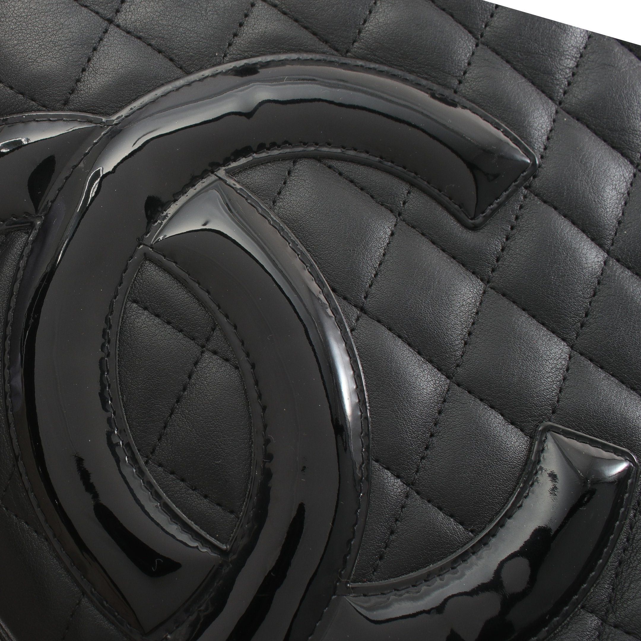 Chanel Chanel Cambon Line Medium Handbag Tote Bag Leather Patent Black Silver Hardware Size ONE SIZE - 12 Thumbnail
