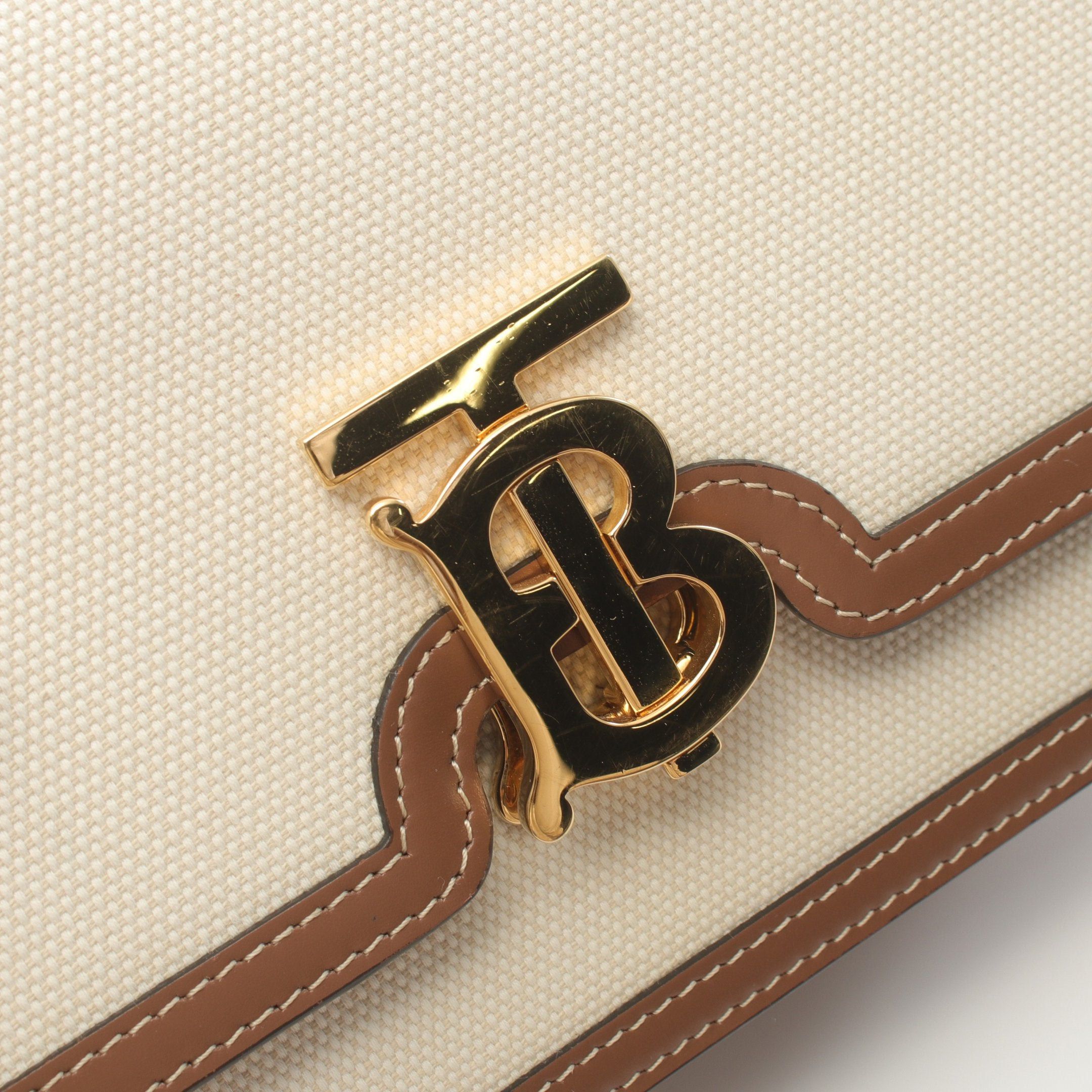 Burberry Burberry Tb Logo Shoulder Bag Canvas Leather Off White Brown Size ONE SIZE - 5 Thumbnail