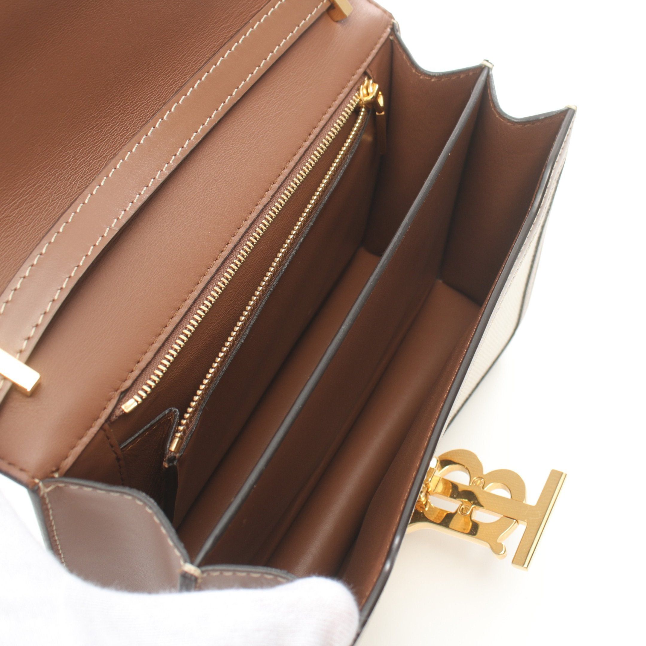 Burberry Burberry Tb Logo Shoulder Bag Canvas Leather Off White Brown Size ONE SIZE - 3 Thumbnail