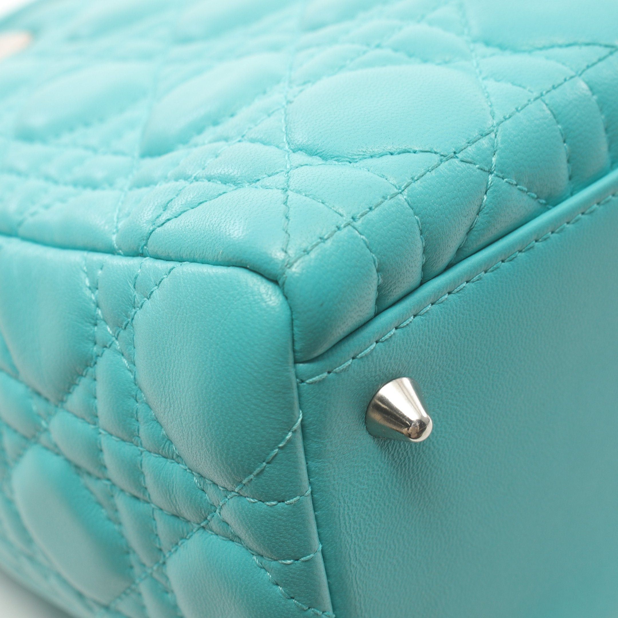 Dior Dior Lady Dior Canage Handbag Leather Turquoise Blue Size ONE SIZE - 8 Thumbnail