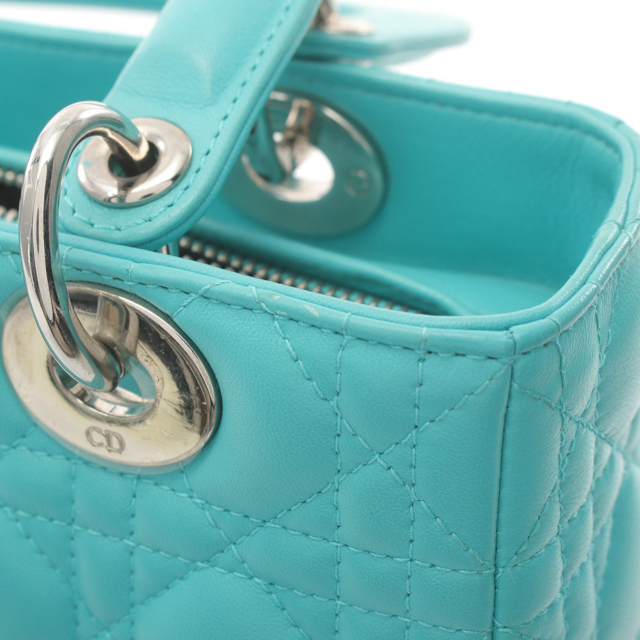 Dior Dior Lady Dior Canage Handbag Leather Turquoise Blue Size ONE SIZE - 7 Thumbnail