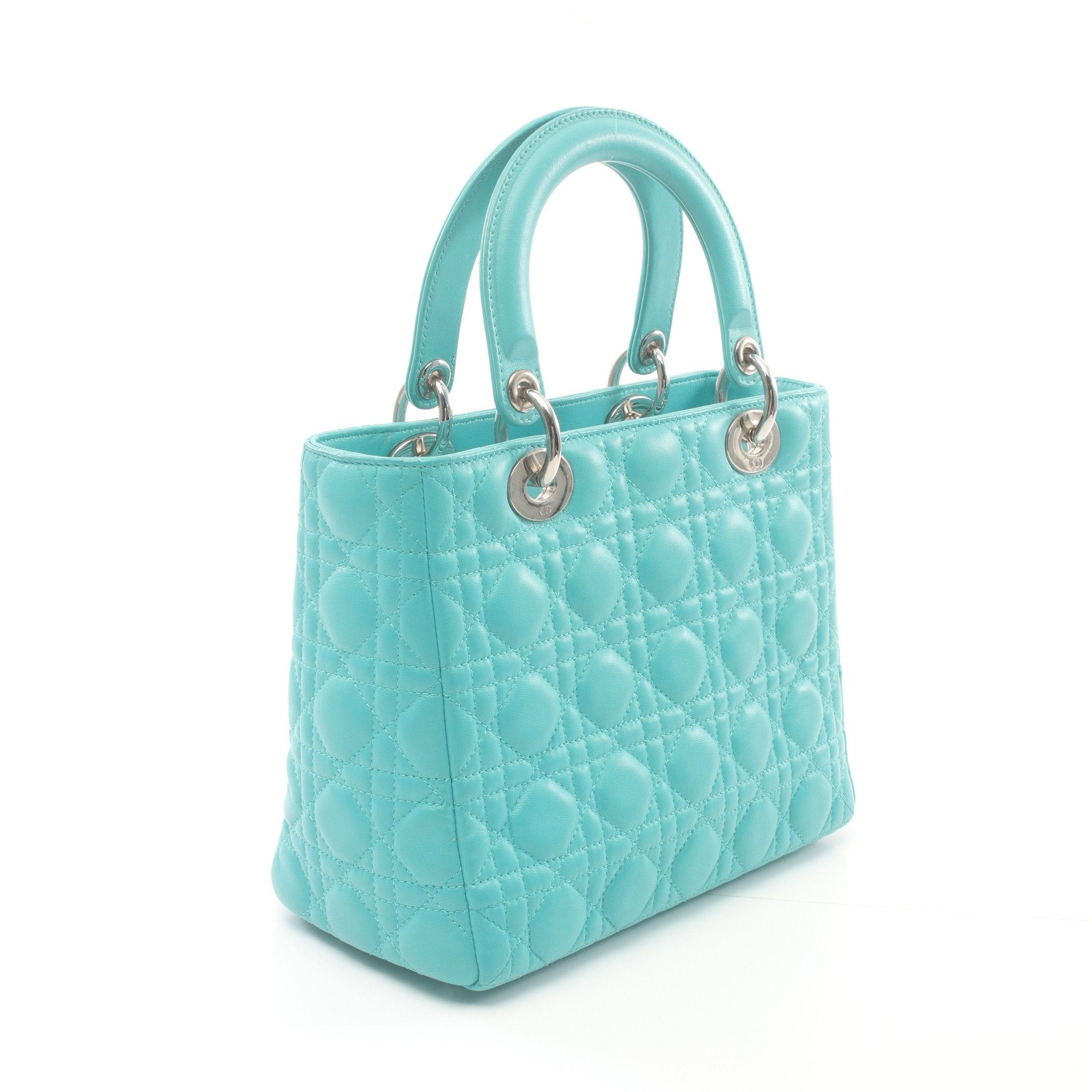 Dior Dior Lady Dior Canage Handbag Leather Turquoise Blue Size ONE SIZE - 2 Thumbnail