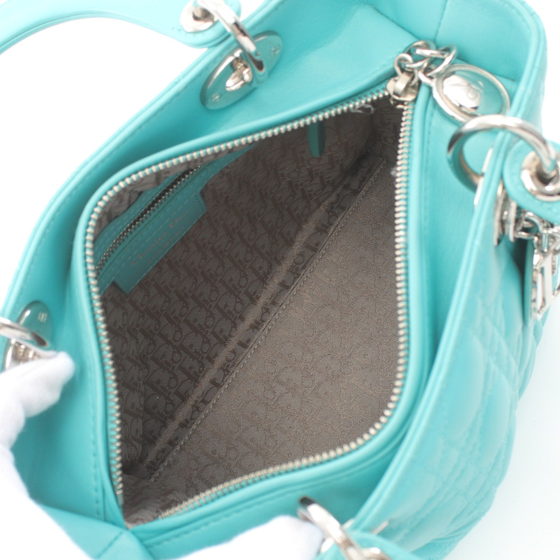 Dior Dior Lady Dior Canage Handbag Leather Turquoise Blue Size ONE SIZE - 3 Thumbnail