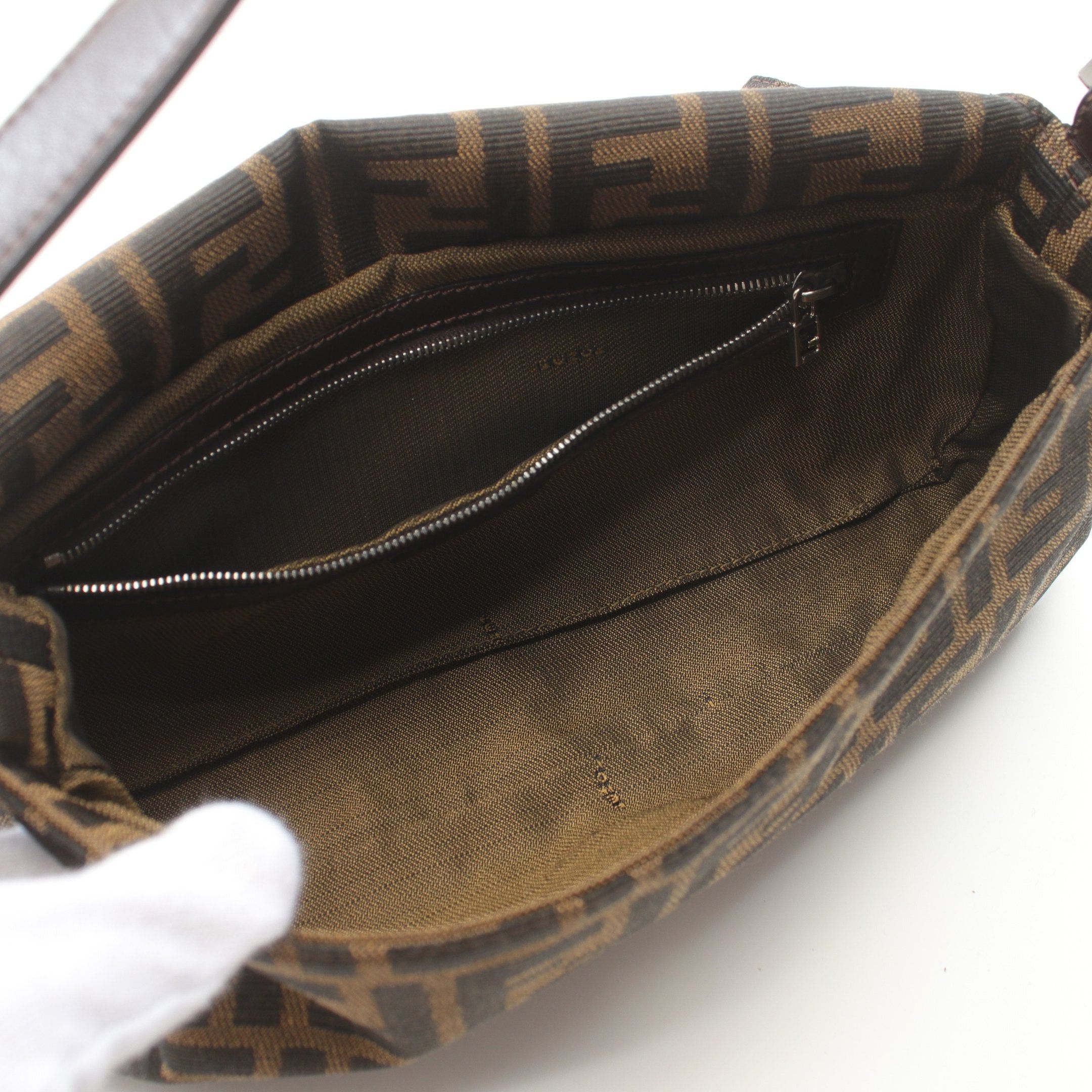 Fendi Mamma Bucket Handbag Canvas Leather Brown Dark