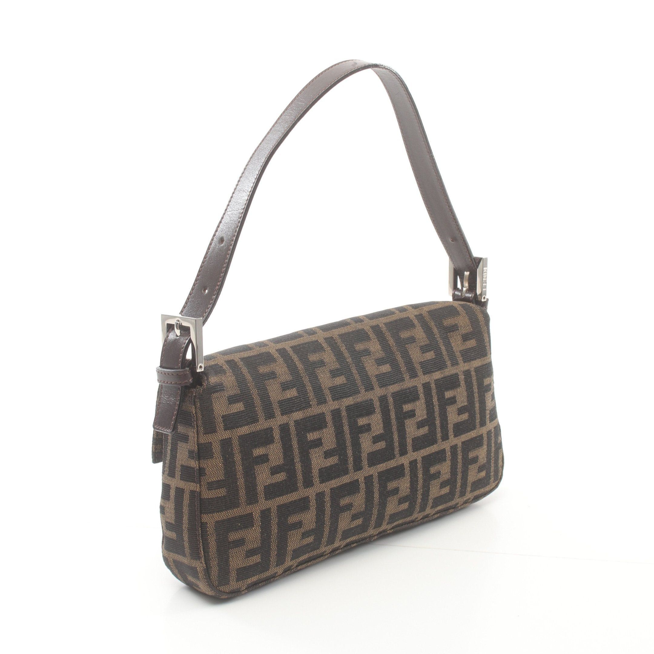 Fendi Mamma Bucket Handbag Canvas Leather Brown Dark
