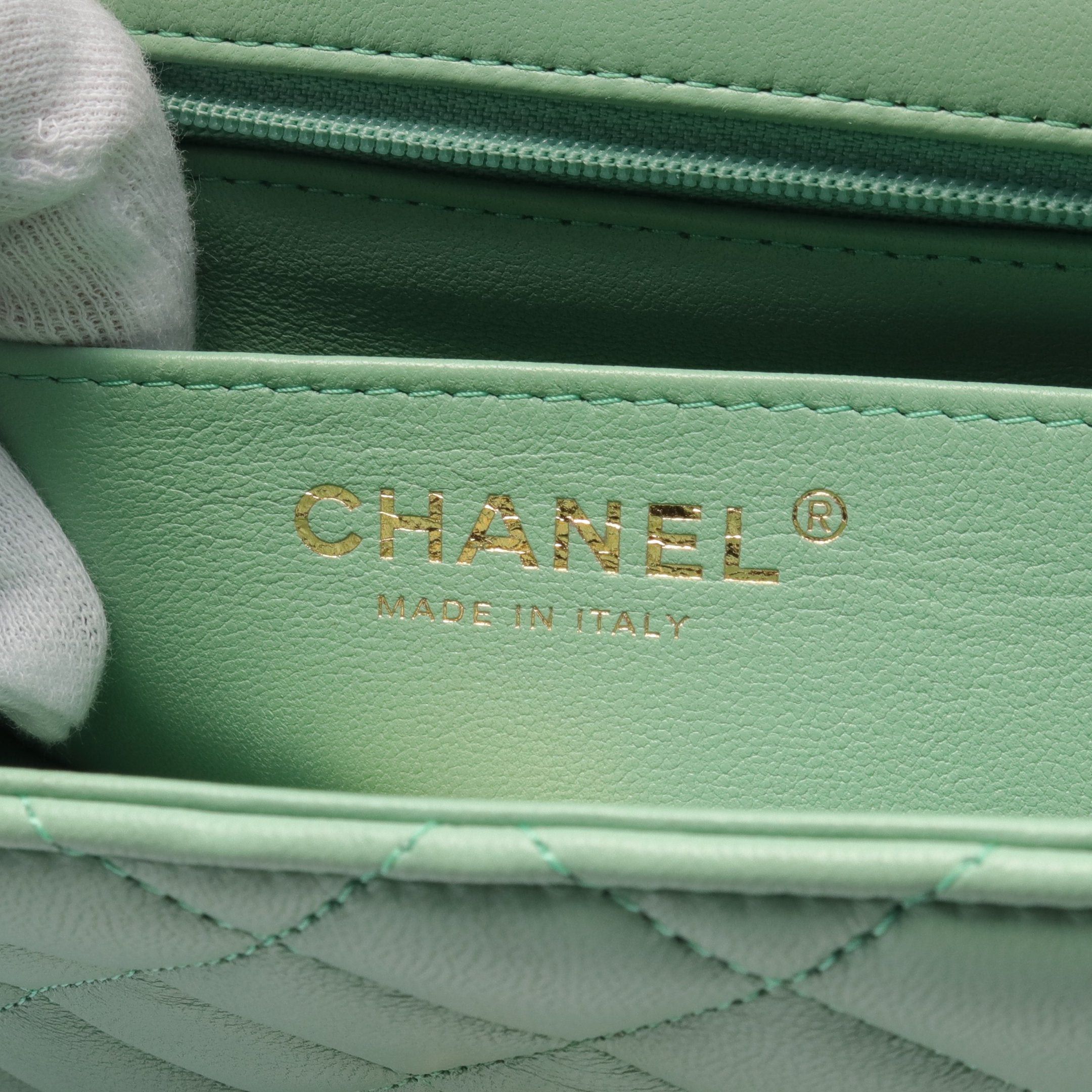 Chanel Chanel Matelasse Top Handle Mini Flap Chain Shoulder Bag Lambskin Light Green Gold Hardware Size ONE SIZE - 4 Thumbnail