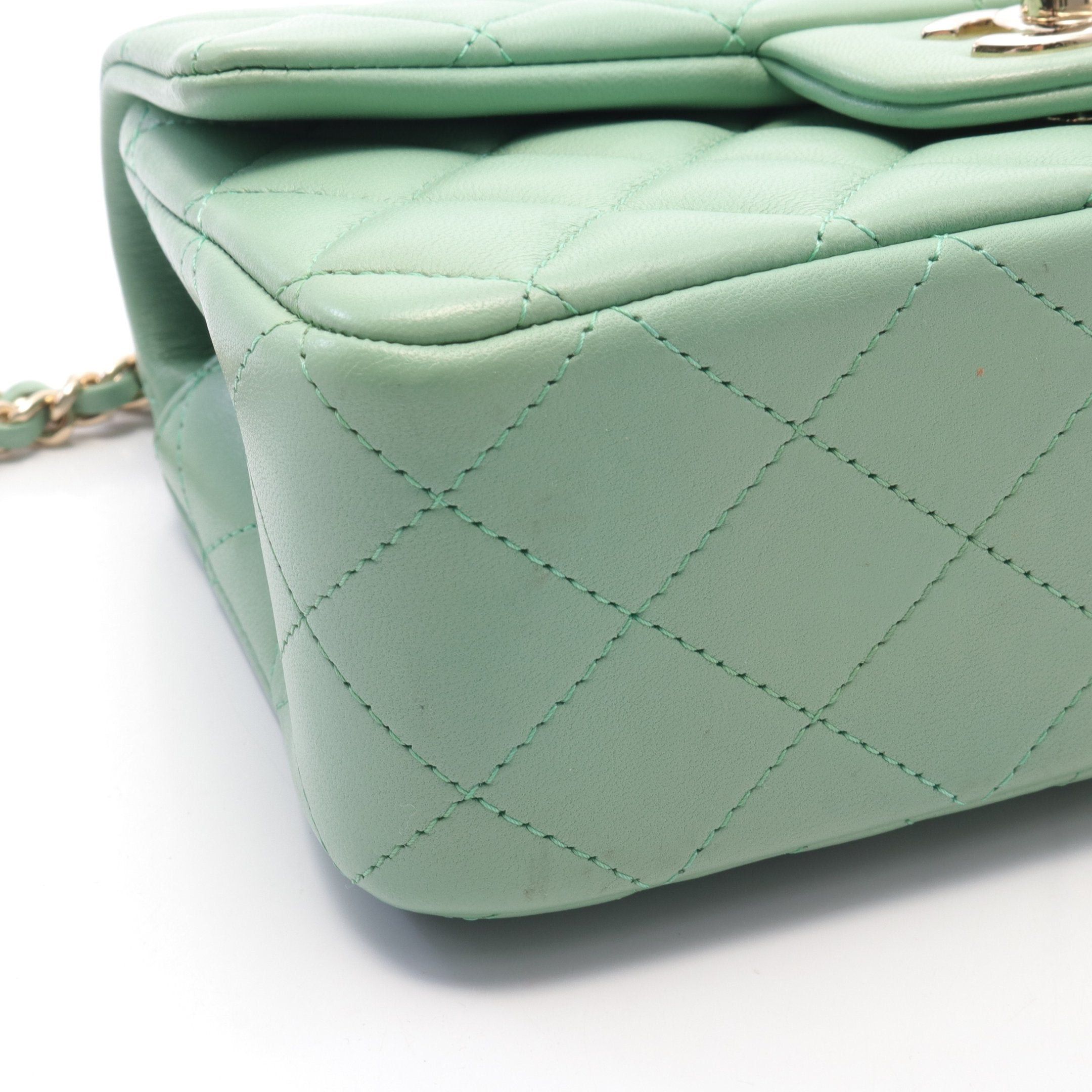 Chanel Chanel Matelasse Top Handle Mini Flap Chain Shoulder Bag Lambskin Light Green Gold Hardware Size ONE SIZE - 6 Thumbnail