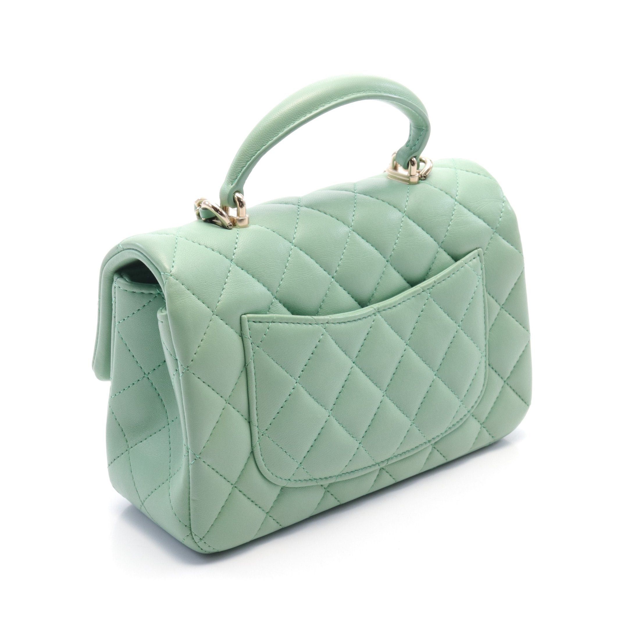 Chanel Chanel Matelasse Top Handle Mini Flap Chain Shoulder Bag Lambskin Light Green Gold Hardware Size ONE SIZE - 2 Thumbnail