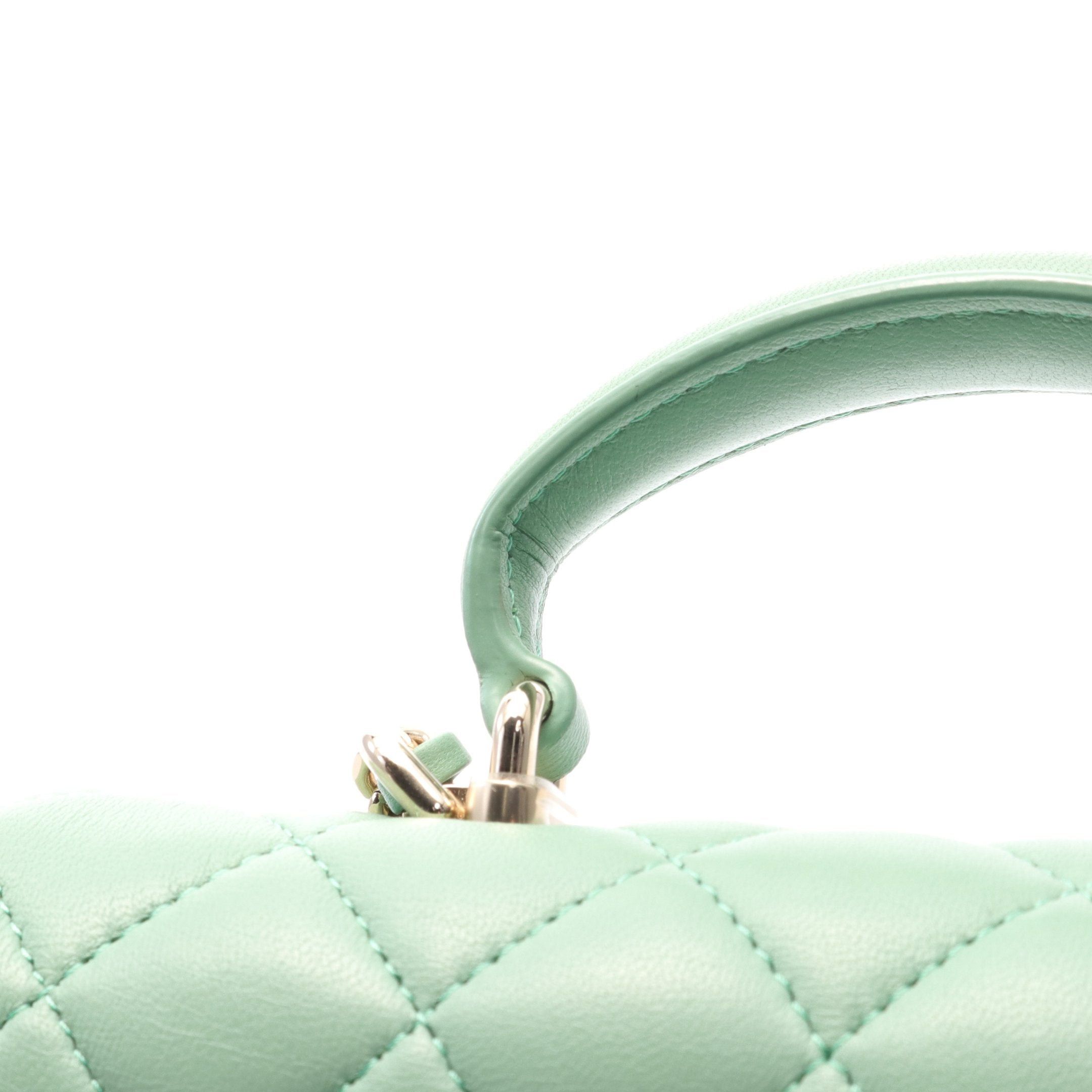 Chanel Chanel Matelasse Top Handle Mini Flap Chain Shoulder Bag Lambskin Light Green Gold Hardware Size ONE SIZE - 7 Thumbnail