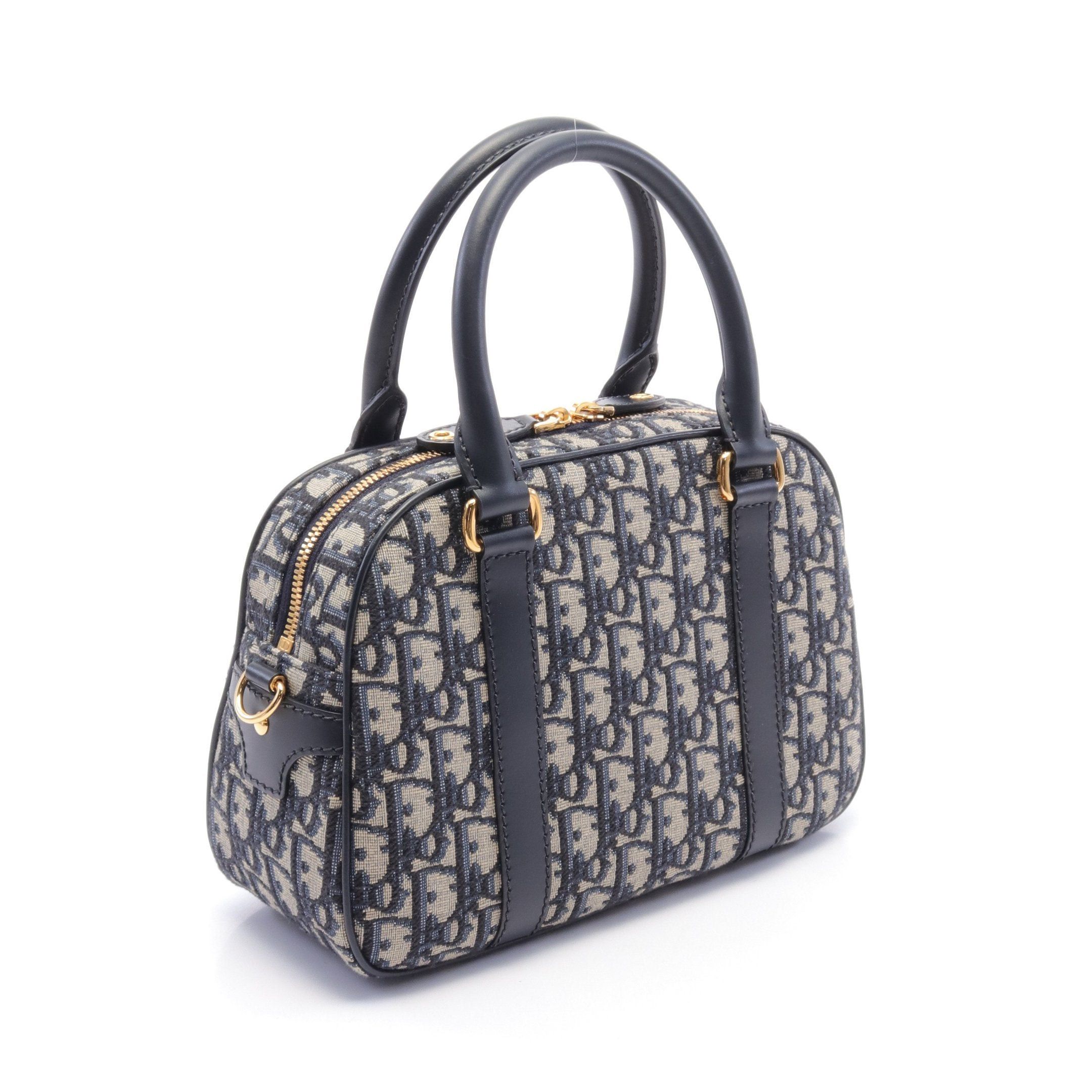Dior Dior D-Vibe Oblique Bowling Bag Handbag Canvas Leather Navy Gray Size ONE SIZE - 2 Thumbnail