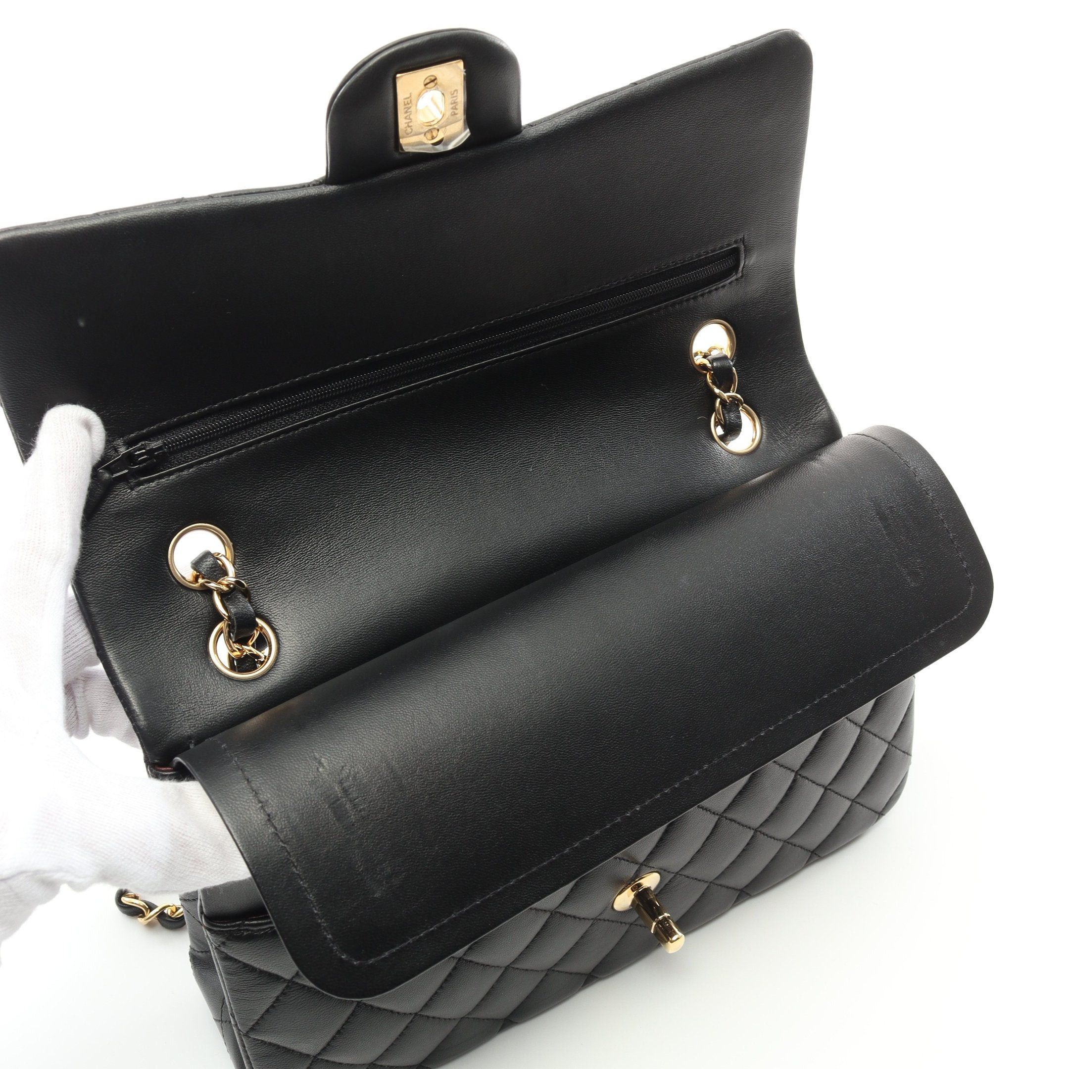 Chanel Chanel Matelasse Double Flap Chain Shoulder Bag Lambskin Black Gold Hardware Size ONE SIZE - 6 Thumbnail