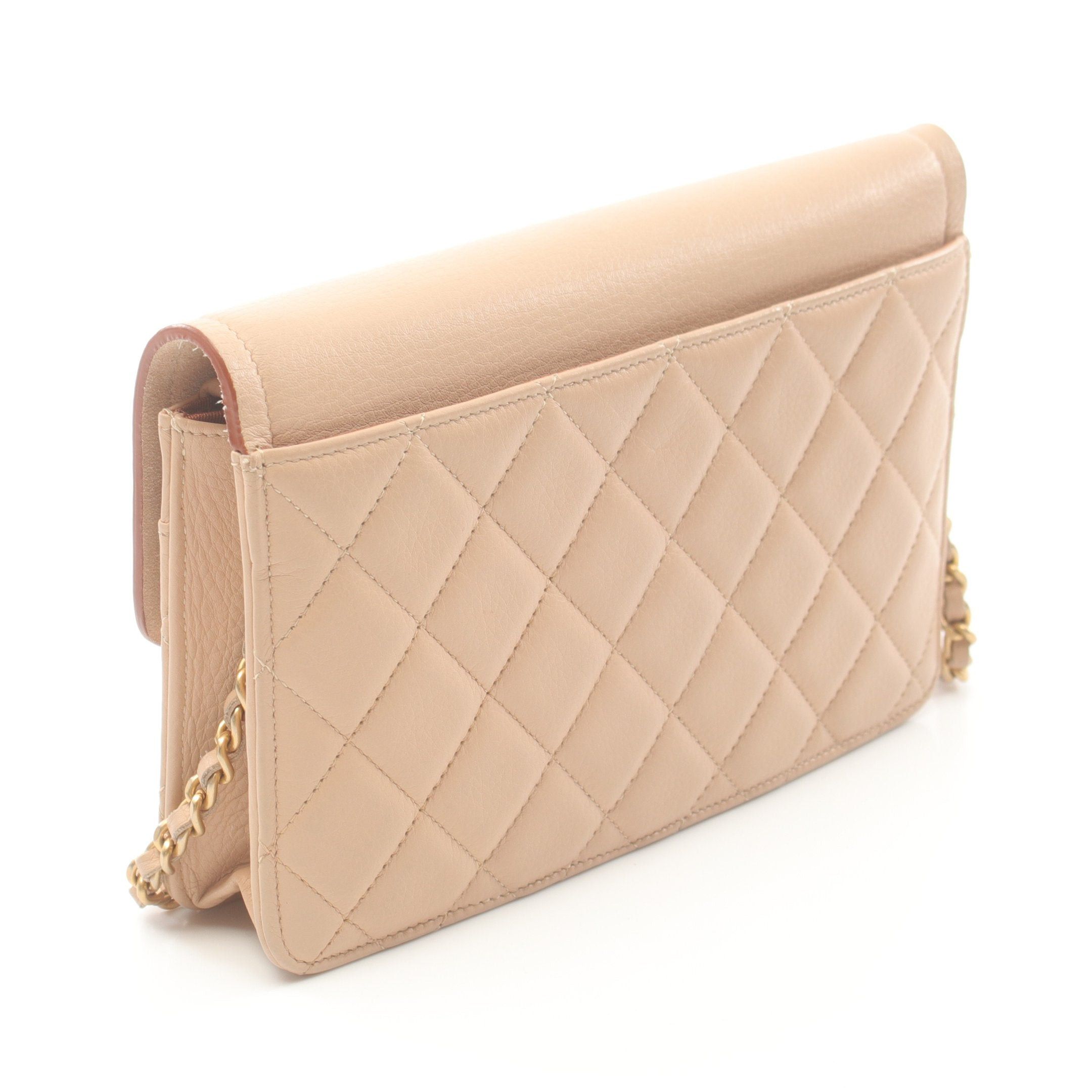 Chanel Chanel Matelasse Chain Wallet Leather Beige Gold Hardware Size ONE SIZE - 2 Thumbnail