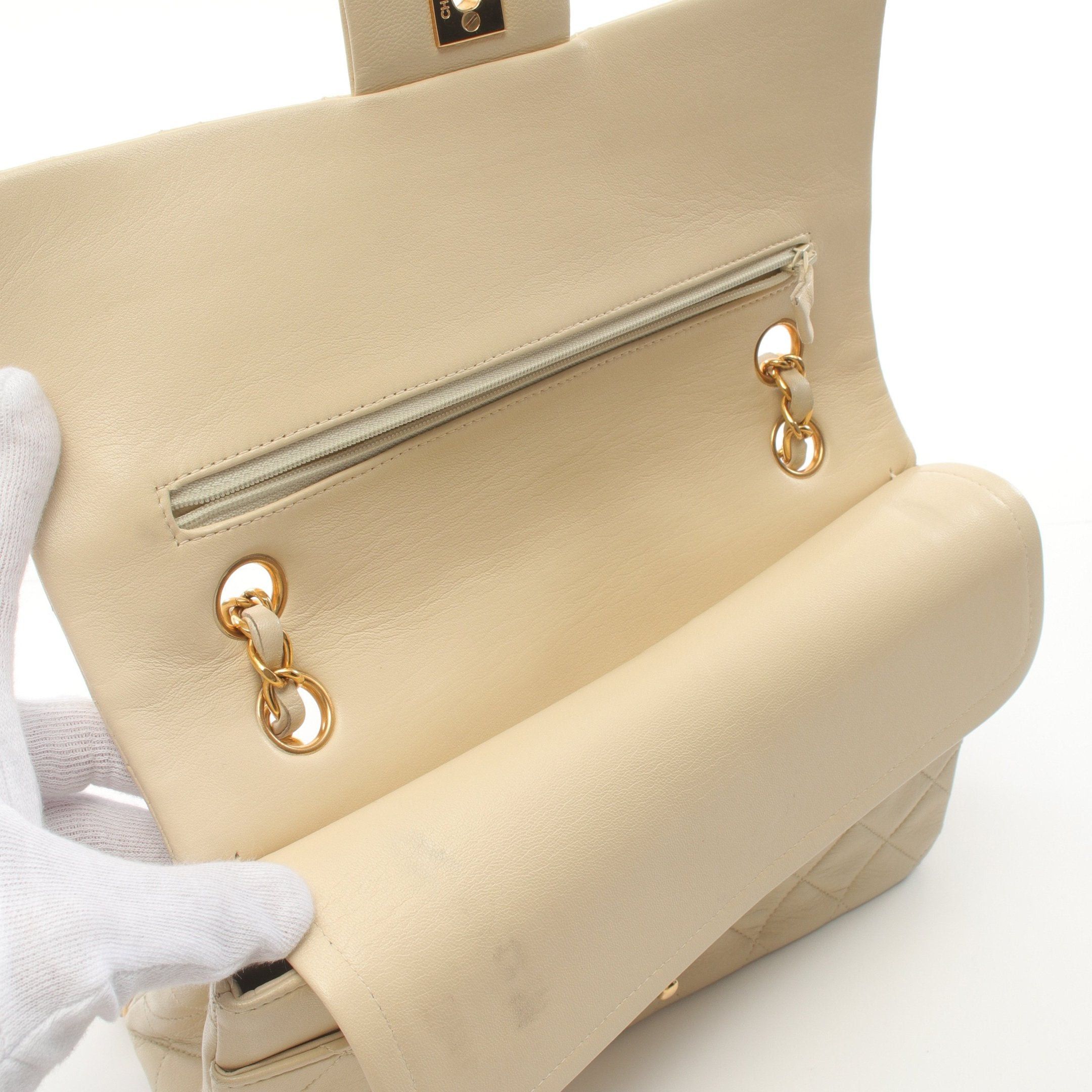 Chanel Chanel Matelasse Double Flap Chain Shoulder Bag Lambskin Beige Gold Hardware Size ONE SIZE - 6 Thumbnail
