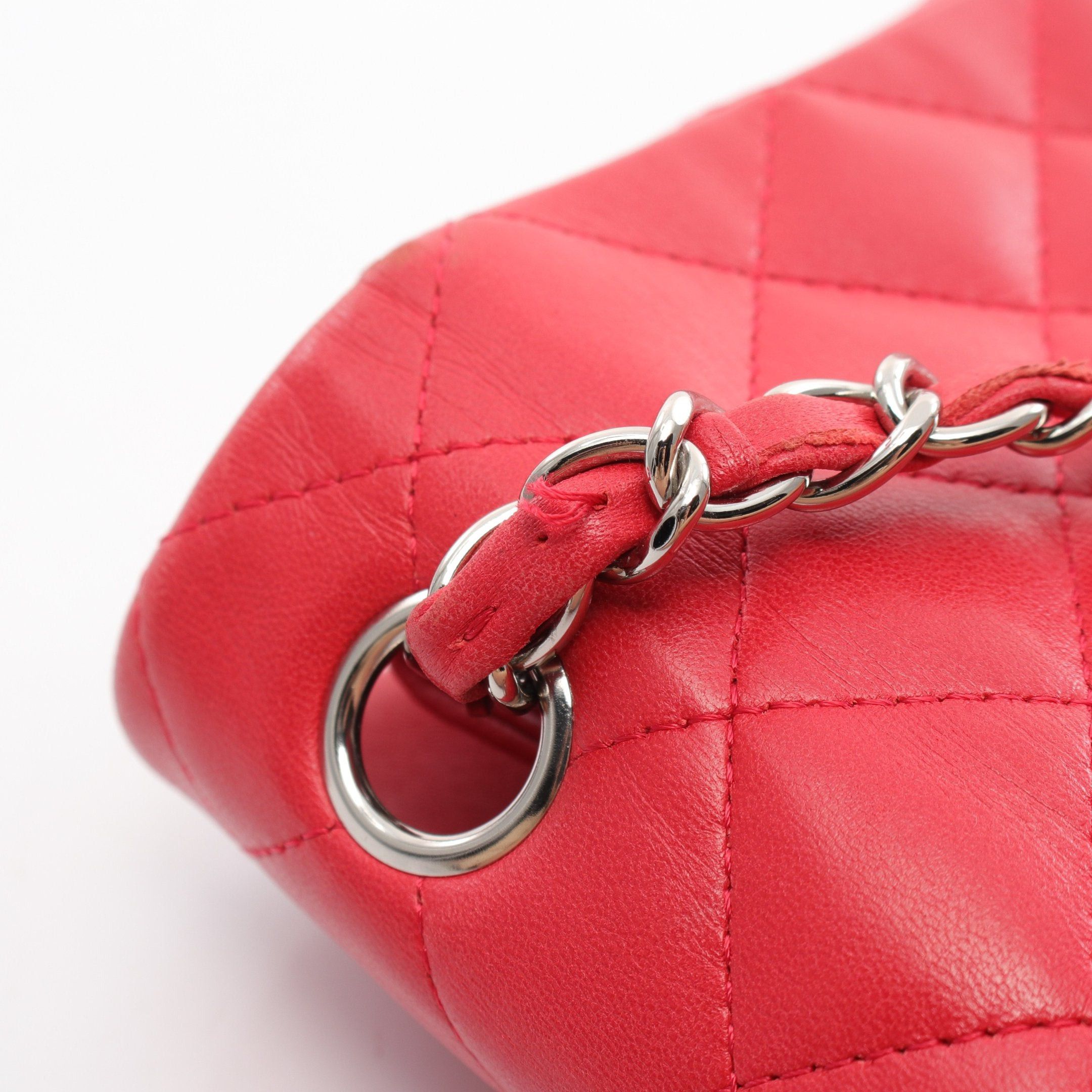 Chanel Chanel Matelasse Single Flap Chain Shoulder Bag Lambskin Red Silver Hardware Size ONE SIZE - 7 Thumbnail