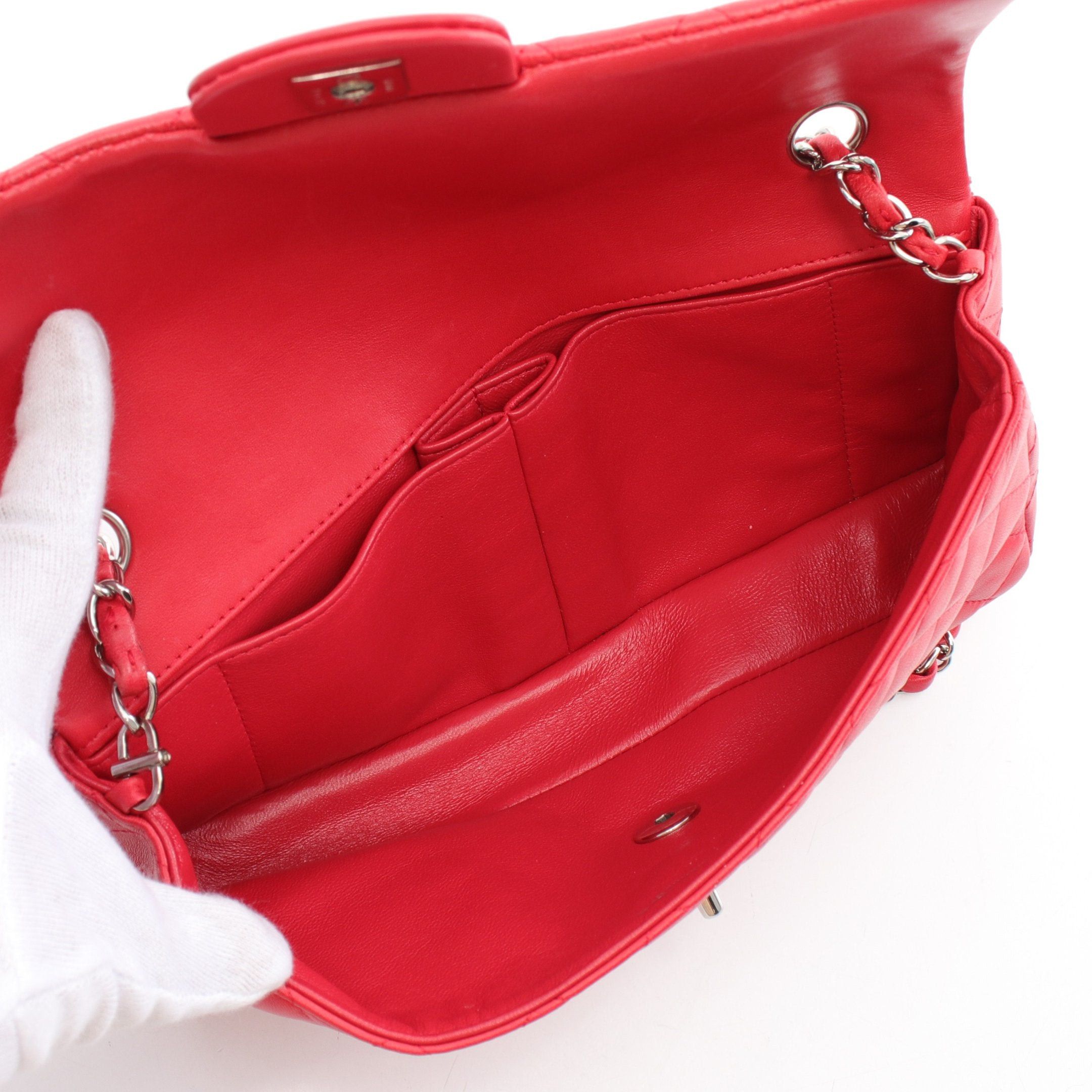 Chanel Chanel Matelasse Single Flap Chain Shoulder Bag Lambskin Red Silver Hardware Size ONE SIZE - 3 Thumbnail