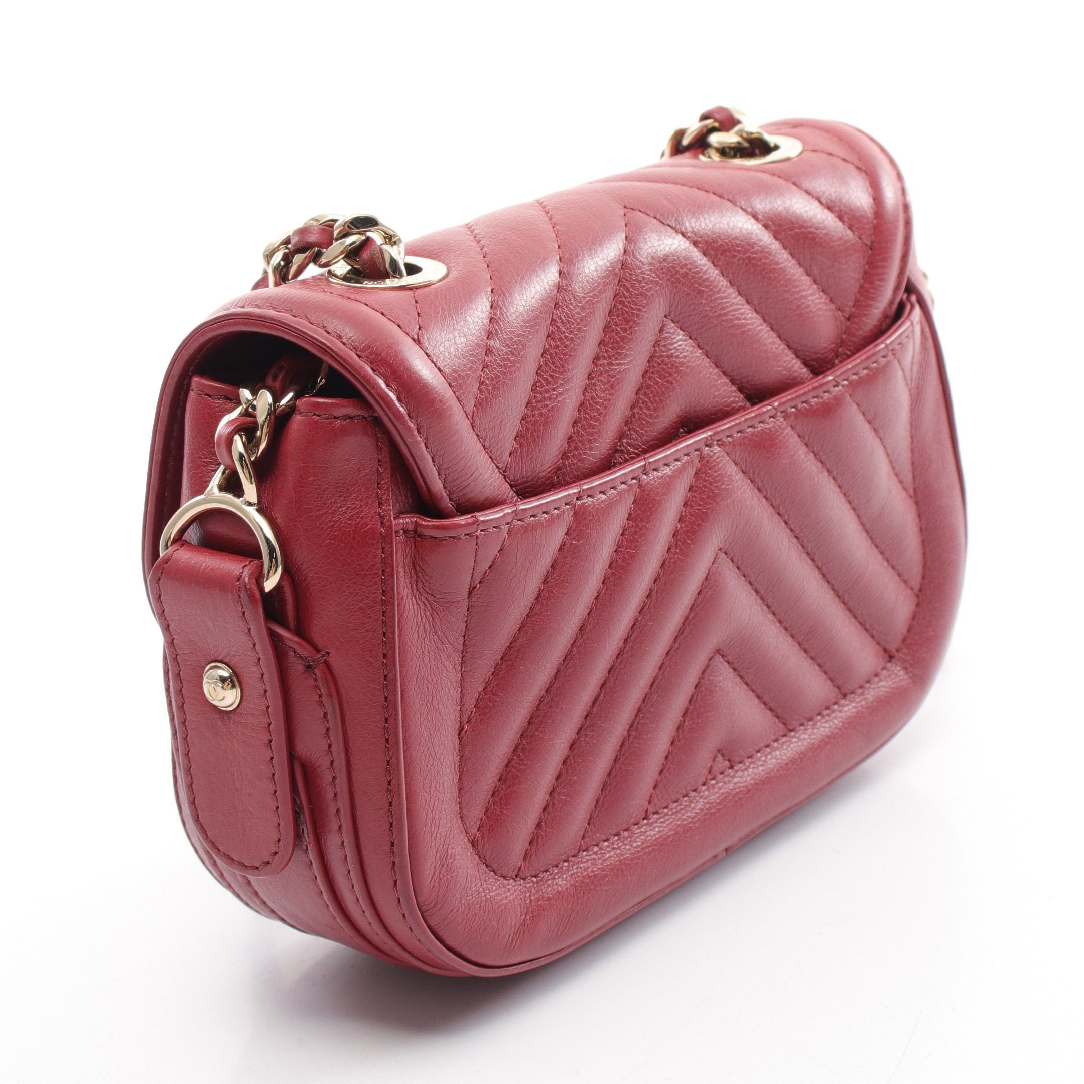 Chanel Chanel V-Stitch Chevron Chain Shoulder Bag Leather Burgundy Gold Hardware Size ONE SIZE - 2 Thumbnail