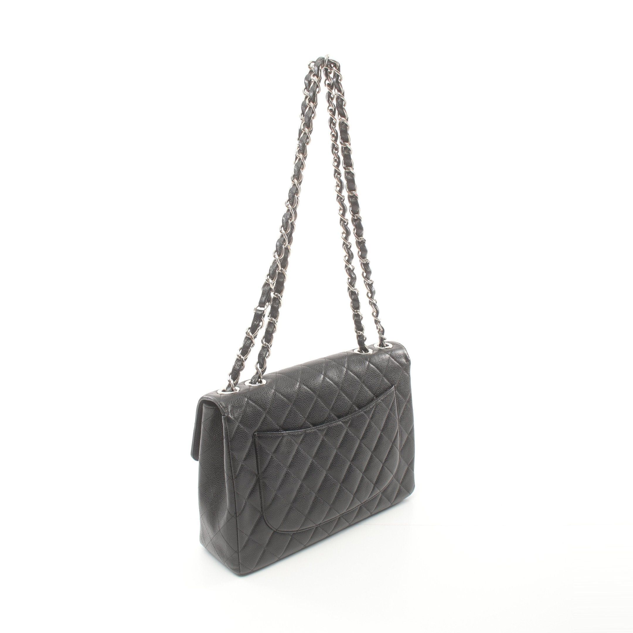 Chanel Chanel Decamatlassé 30 Classic Large Double Flap Chain Shoulder Bag Caviar Skin Black Silver Hardware Size ONE SIZE - 2 Thumbnail