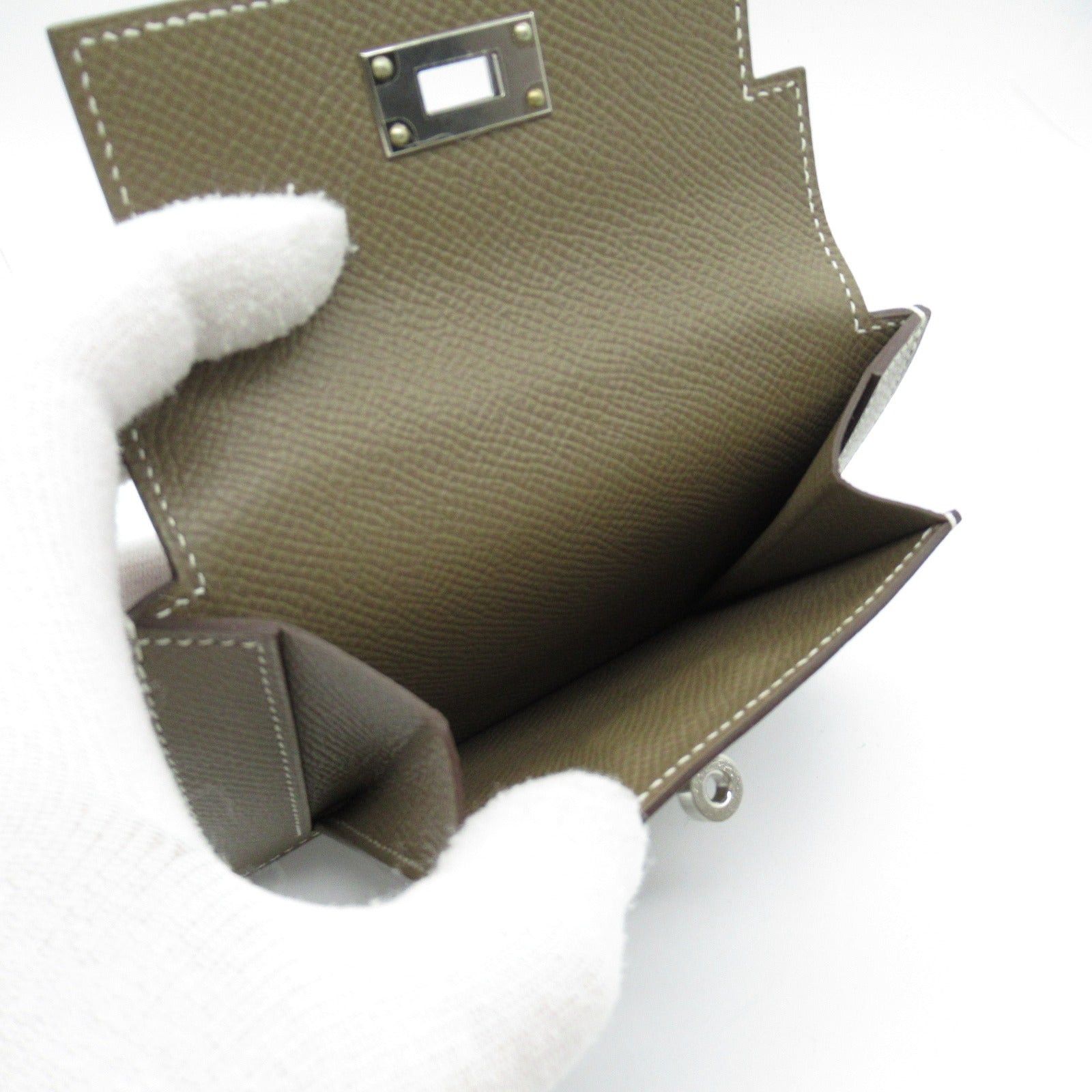 Hermes Hermes Kelly Pocket Compact Etoupe Bi-Fold Wallet Leather Veau Epsom Gray Silver Hardware Y Stamp Size ONE SIZE - 5 Thumbnail