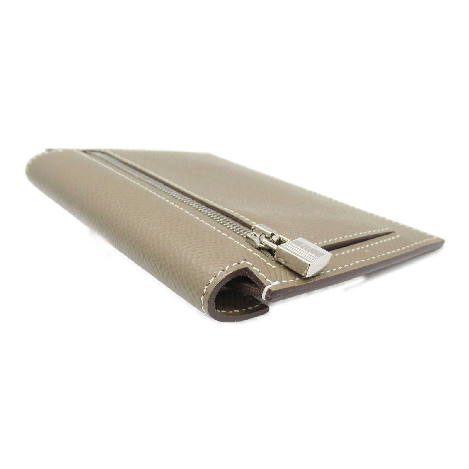 Hermes Hermes Kelly Pocket Compact Etoupe Bi-Fold Wallet Leather Veau Epsom Gray Silver Hardware Y Stamp Size ONE SIZE - 4 Thumbnail
