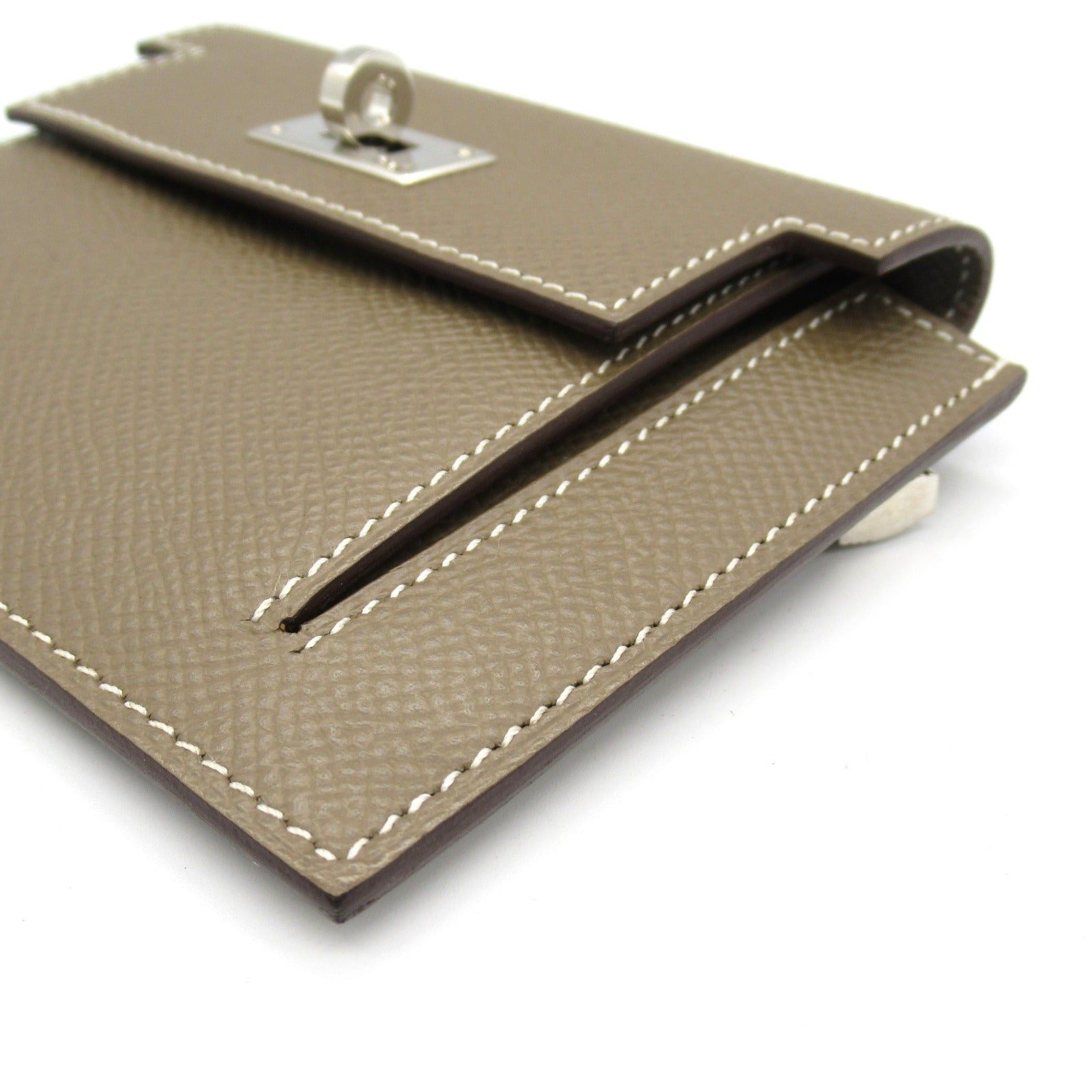 Hermes Hermes Kelly Pocket Compact Etoupe Bi-Fold Wallet Leather Veau Epsom Gray Silver Hardware Y Stamp Size ONE SIZE - 10 Thumbnail