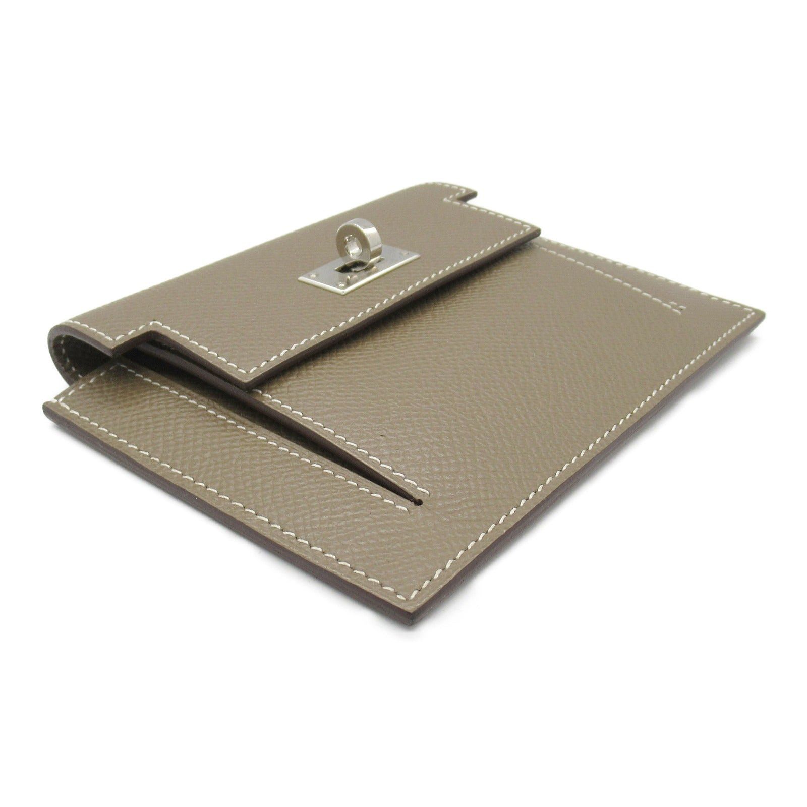 Hermes Hermes Kelly Pocket Compact Etoupe Bi-Fold Wallet Leather Veau Epsom Gray Silver Hardware Y Stamp Size ONE SIZE - 3 Thumbnail