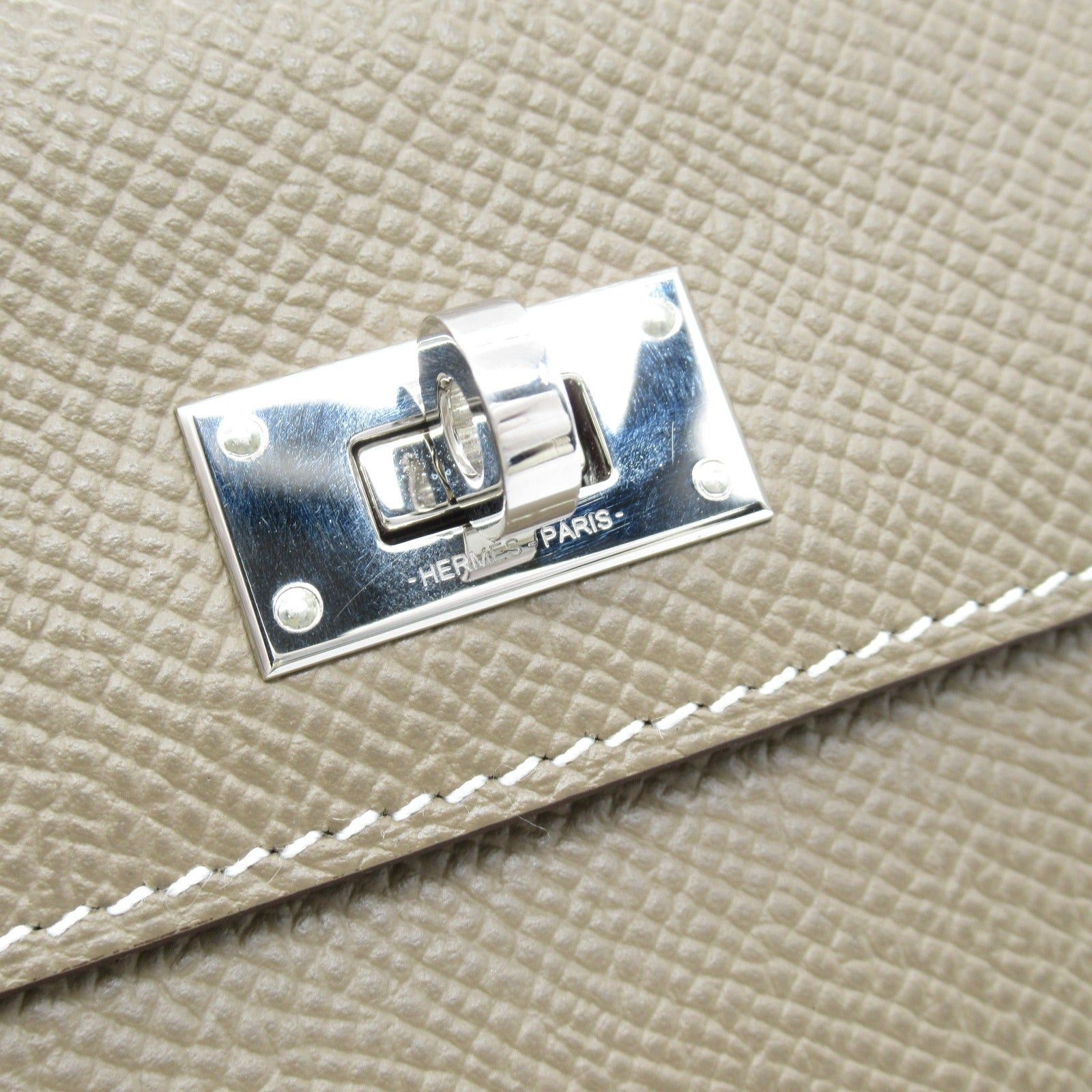 Hermes Hermes Kelly Pocket Compact Etoupe Bi-Fold Wallet Leather Veau Epsom Gray Silver Hardware Y Stamp Size ONE SIZE - 8 Thumbnail