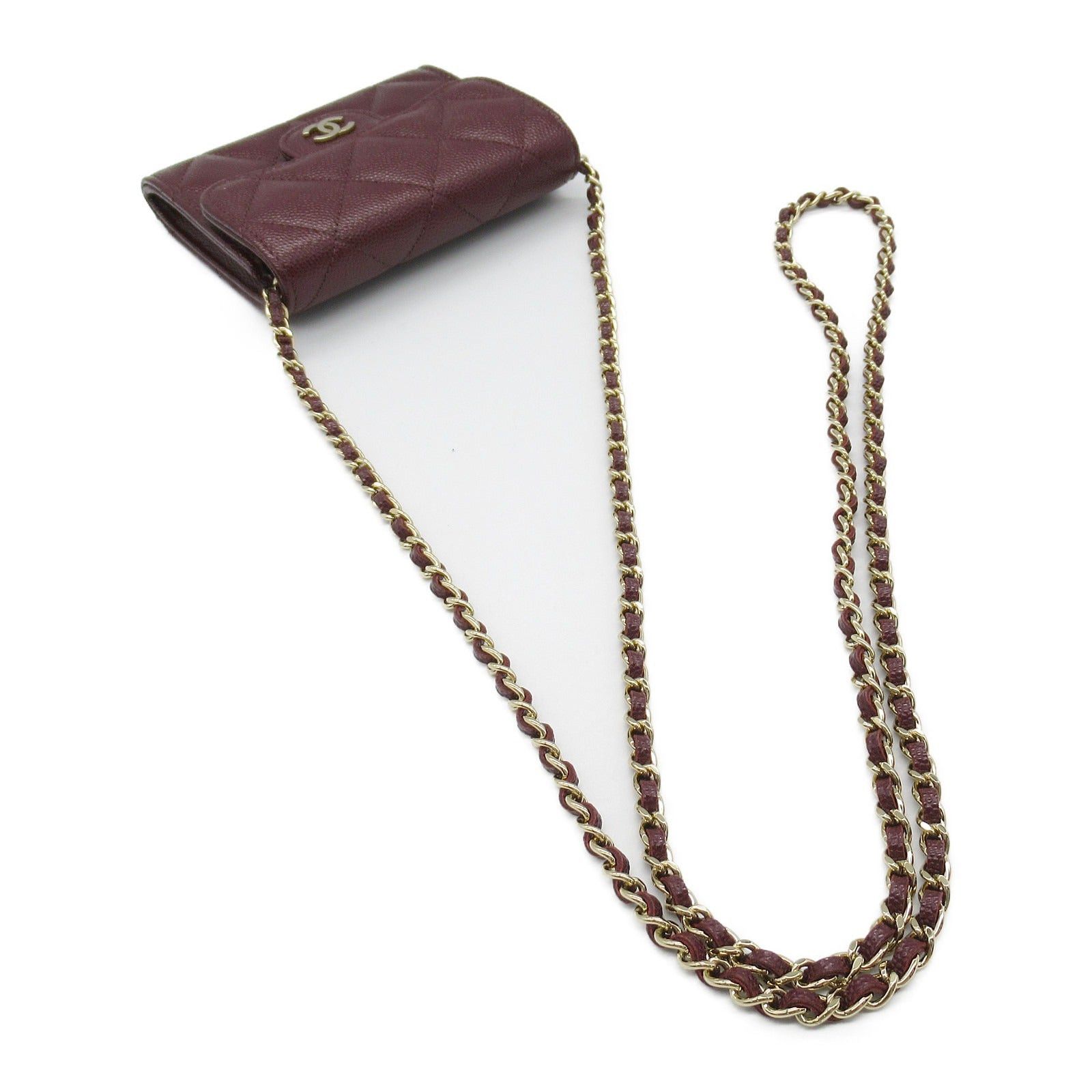 Chanel Chanel Matelasse Chain Compact Wallet Shoulder Bag Caviar Skin (Grained Calf) Bordeaux Wine Red Gold Hardware Size ONE SIZE - 8 Thumbnail