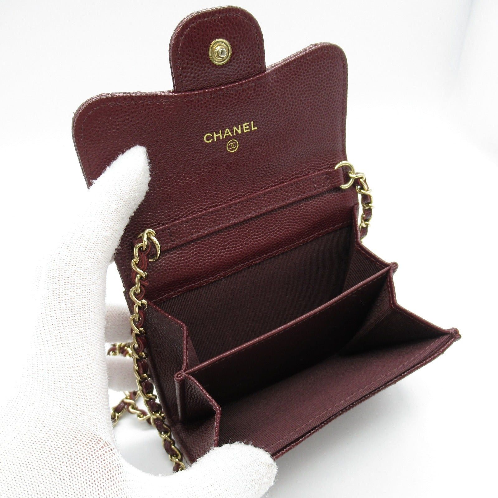 Chanel Chanel Matelasse Chain Compact Wallet Shoulder Bag Caviar Skin (Grained Calf) Bordeaux Wine Red Gold Hardware Size ONE SIZE - 5 Thumbnail