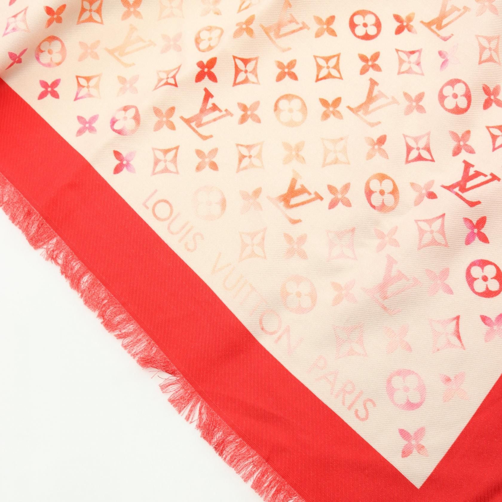 Louis Vuitton Louis Vuitton Shawl Sunrise Aquarelle Stall Silk Wool Light Beige Red Multicolor Size ONE SIZE - 3 Thumbnail