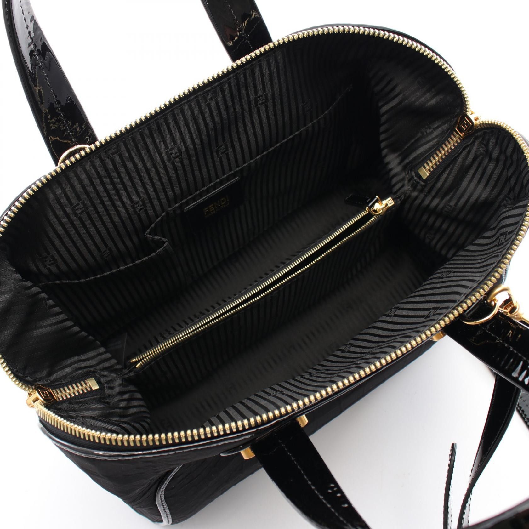 Fendi Fendi Chameleon Handbag Crocodile Pattern Fabric Patent Leather Black Size ONE SIZE - 3 Thumbnail
