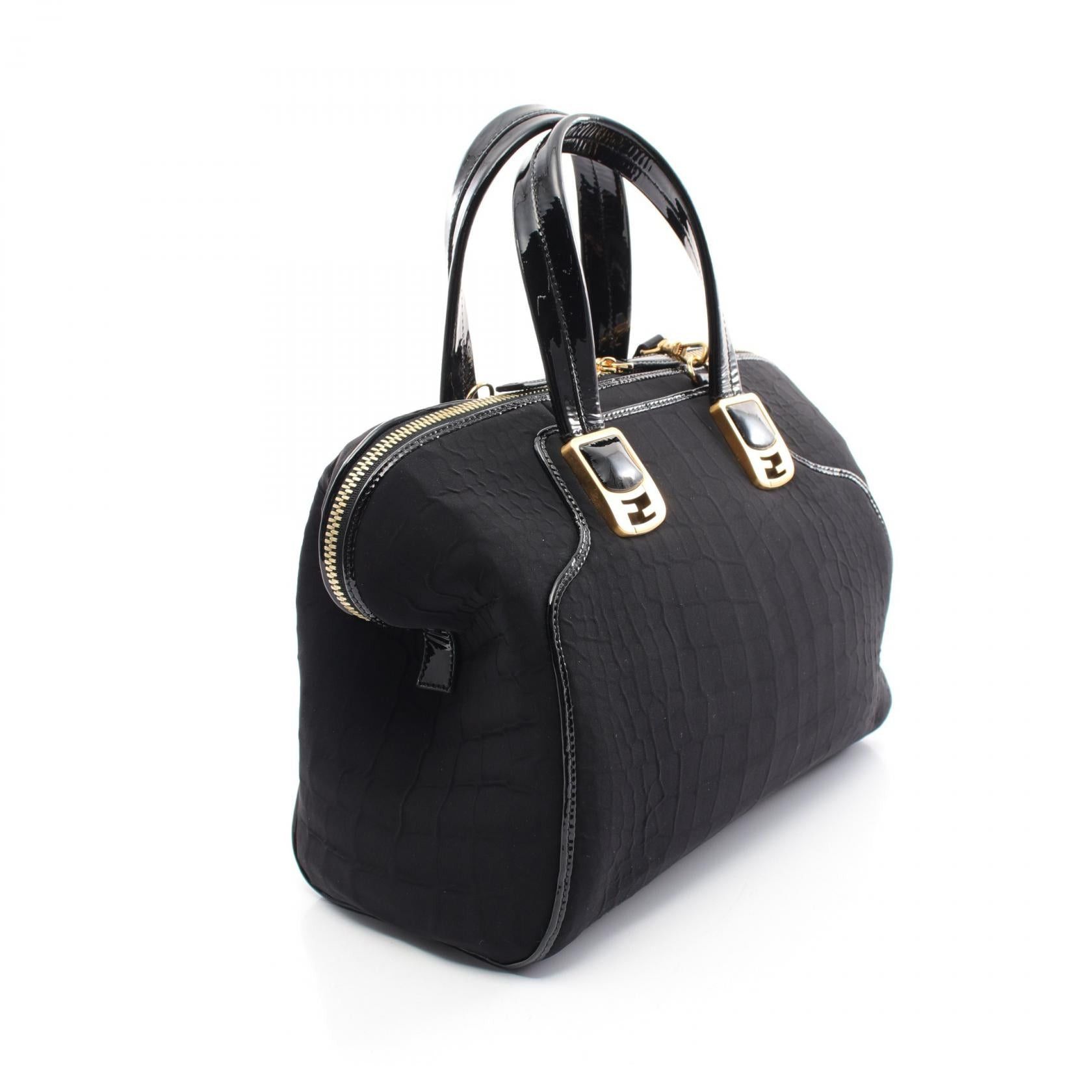 Fendi Fendi Chameleon Handbag Crocodile Pattern Fabric Patent Leather Black Size ONE SIZE - 2 Thumbnail