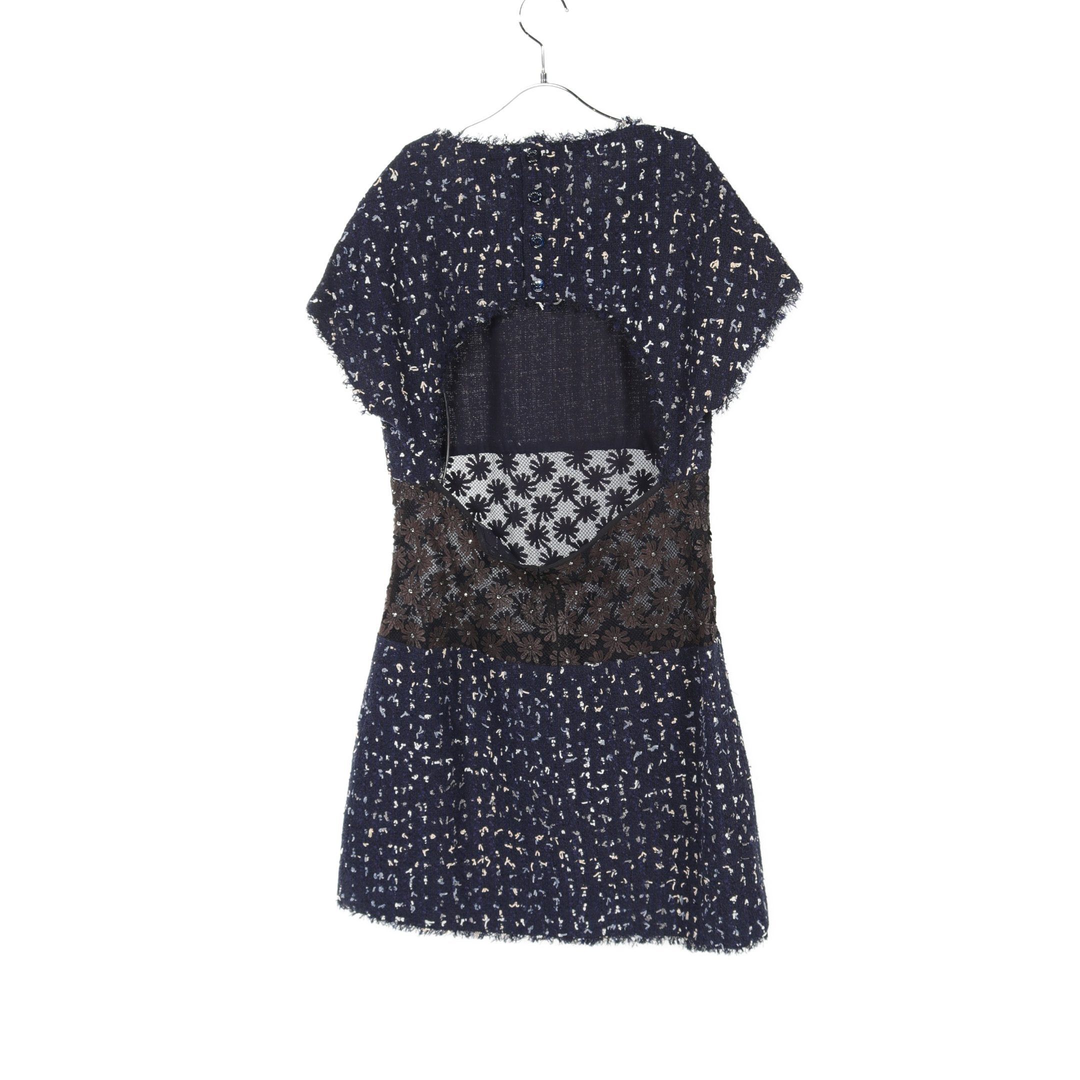 Chanel Chanel Back Open Tweed One Piece Short Sleeve Cotton Navy Multicolor Lace Panel See-Through Size ONE SIZE - 2 Thumbnail