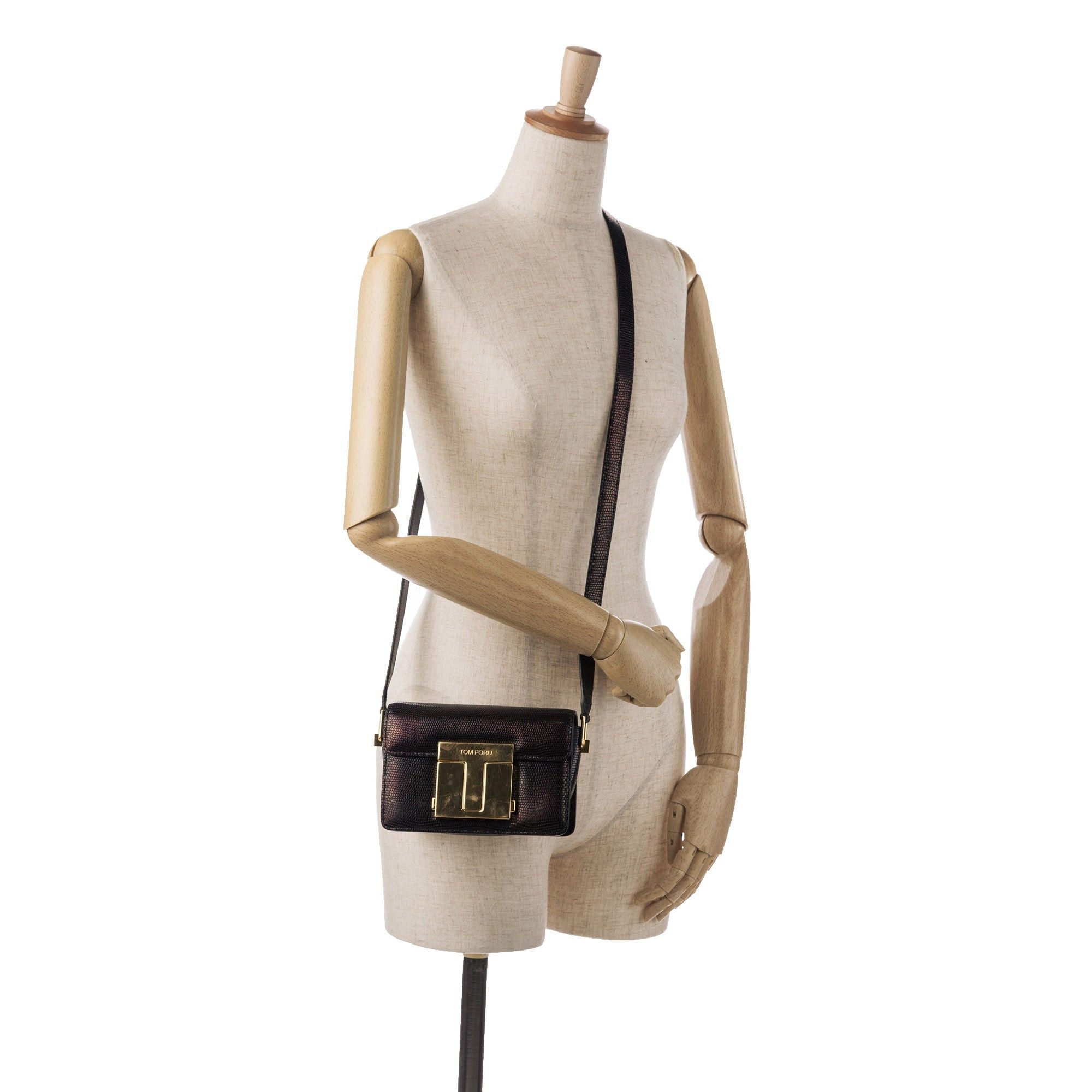 Tom Ford Tom Ford Small T-Clasp Lizard-Embossed Crossbody Bag Black Size ONE SIZE - 12 Thumbnail